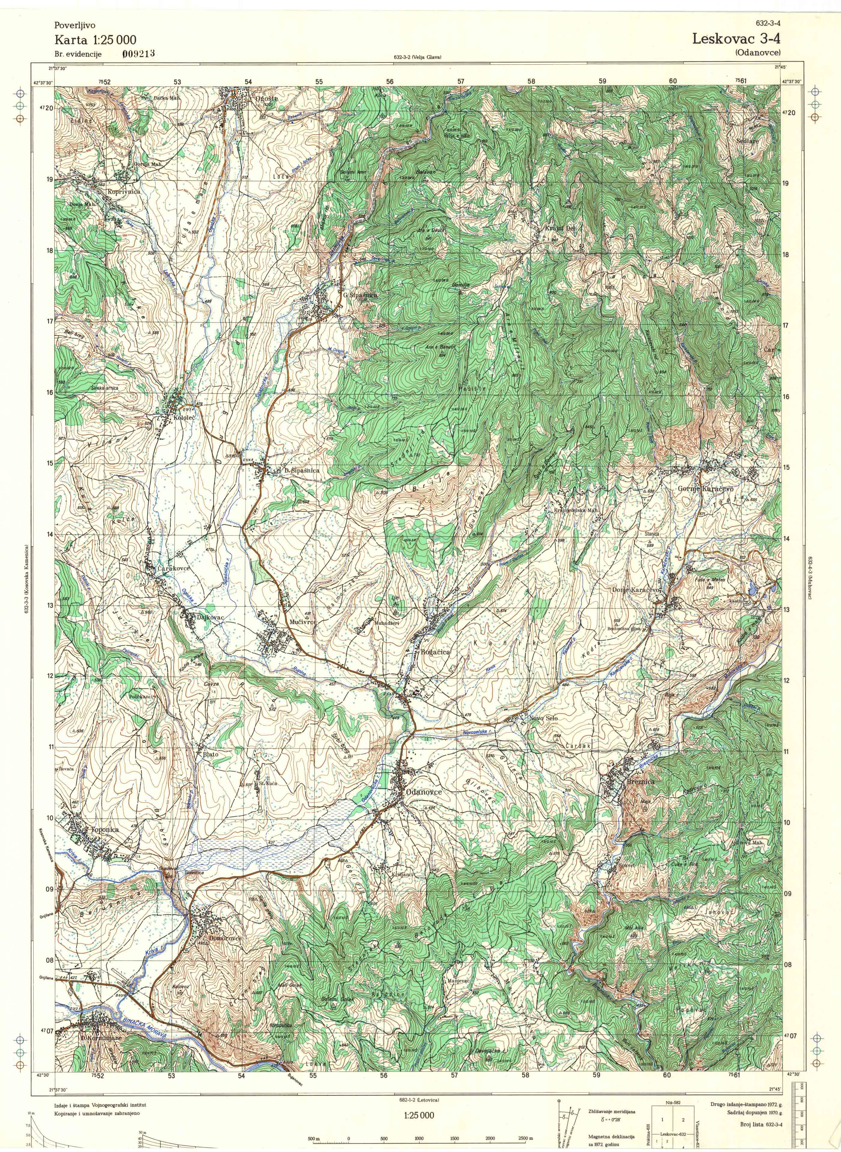  topografska karta srbije 25000 JNA  Leskovac