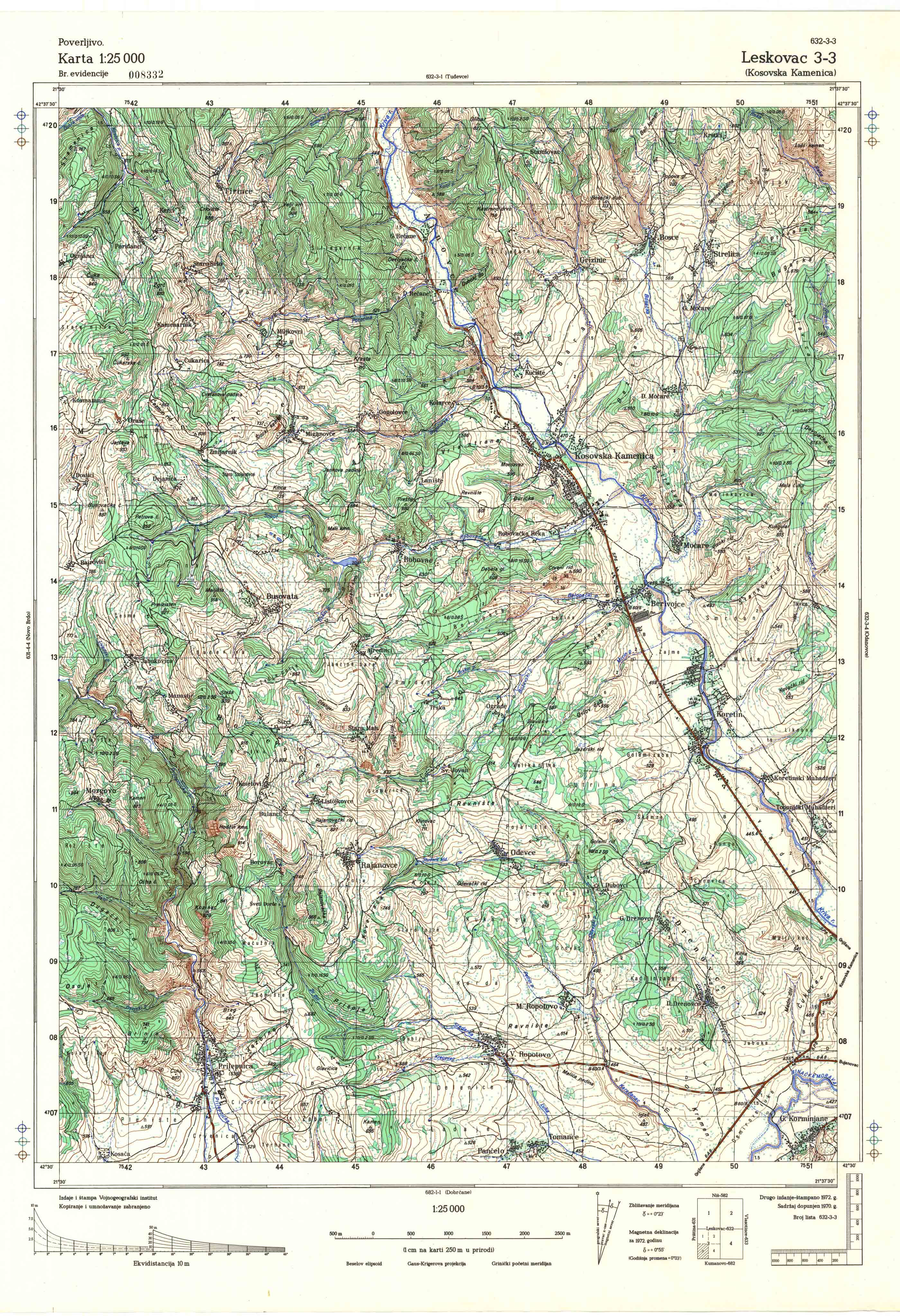  topografska karta srbije 25000 JNA  Leskovac