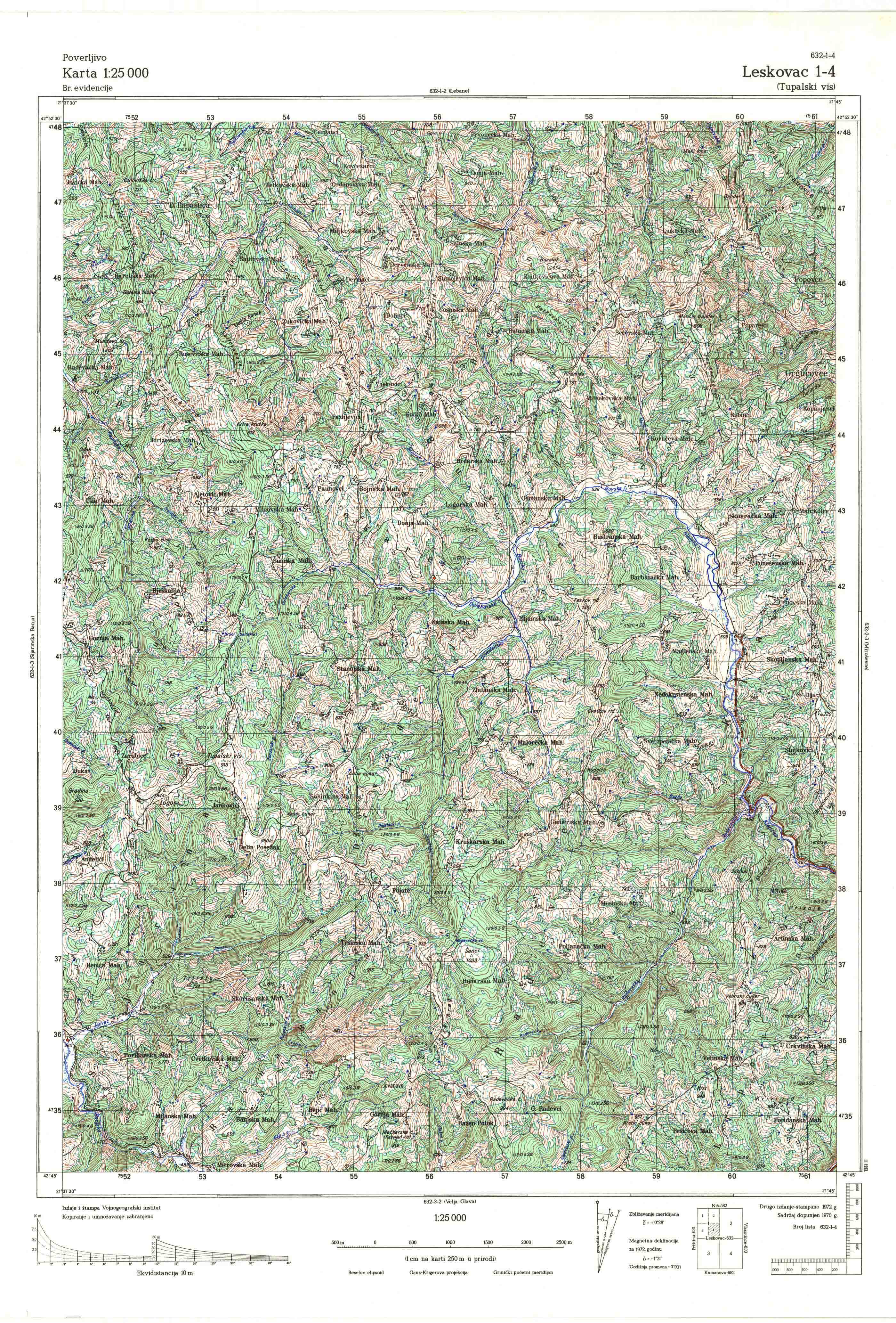  topografska karta srbije 25000 JNA  Leskovac
