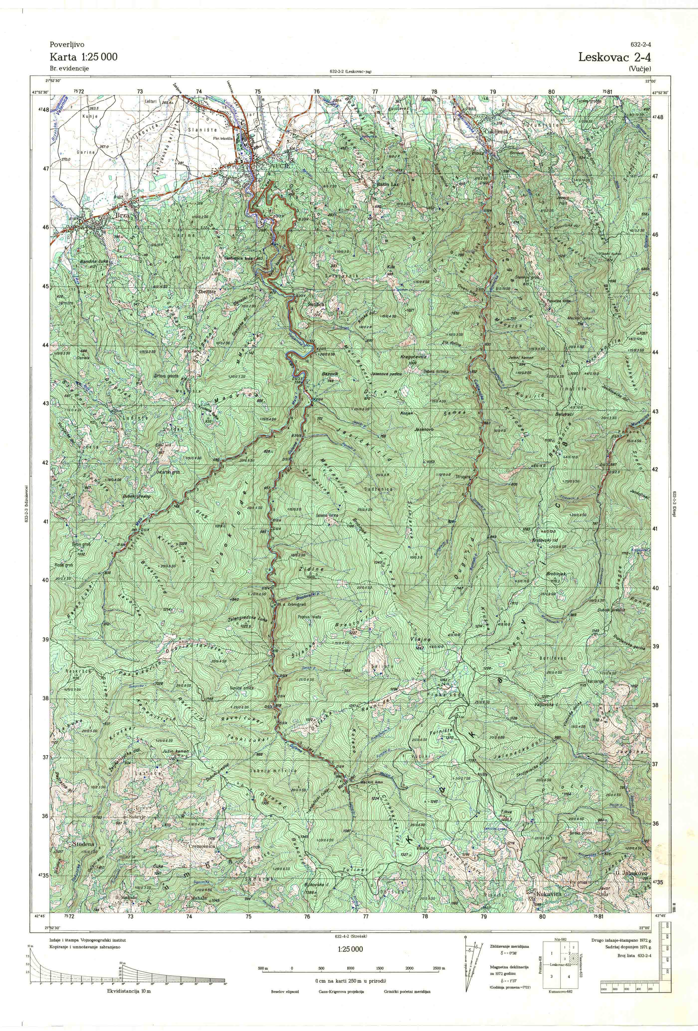  topografska karta srbije 25000 JNA  Leskovac