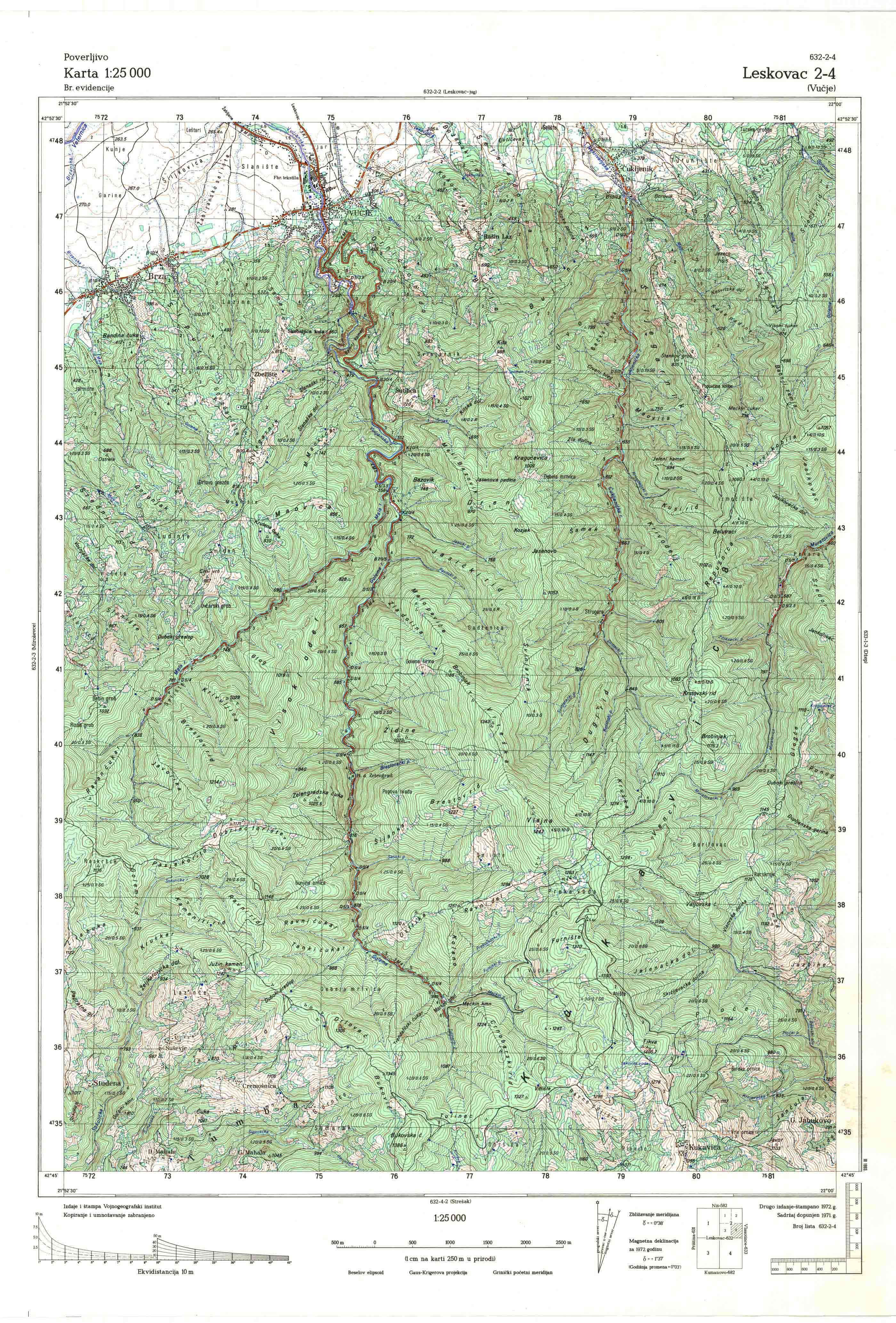  topografska karta srbije 25000 JNA  Leskovac