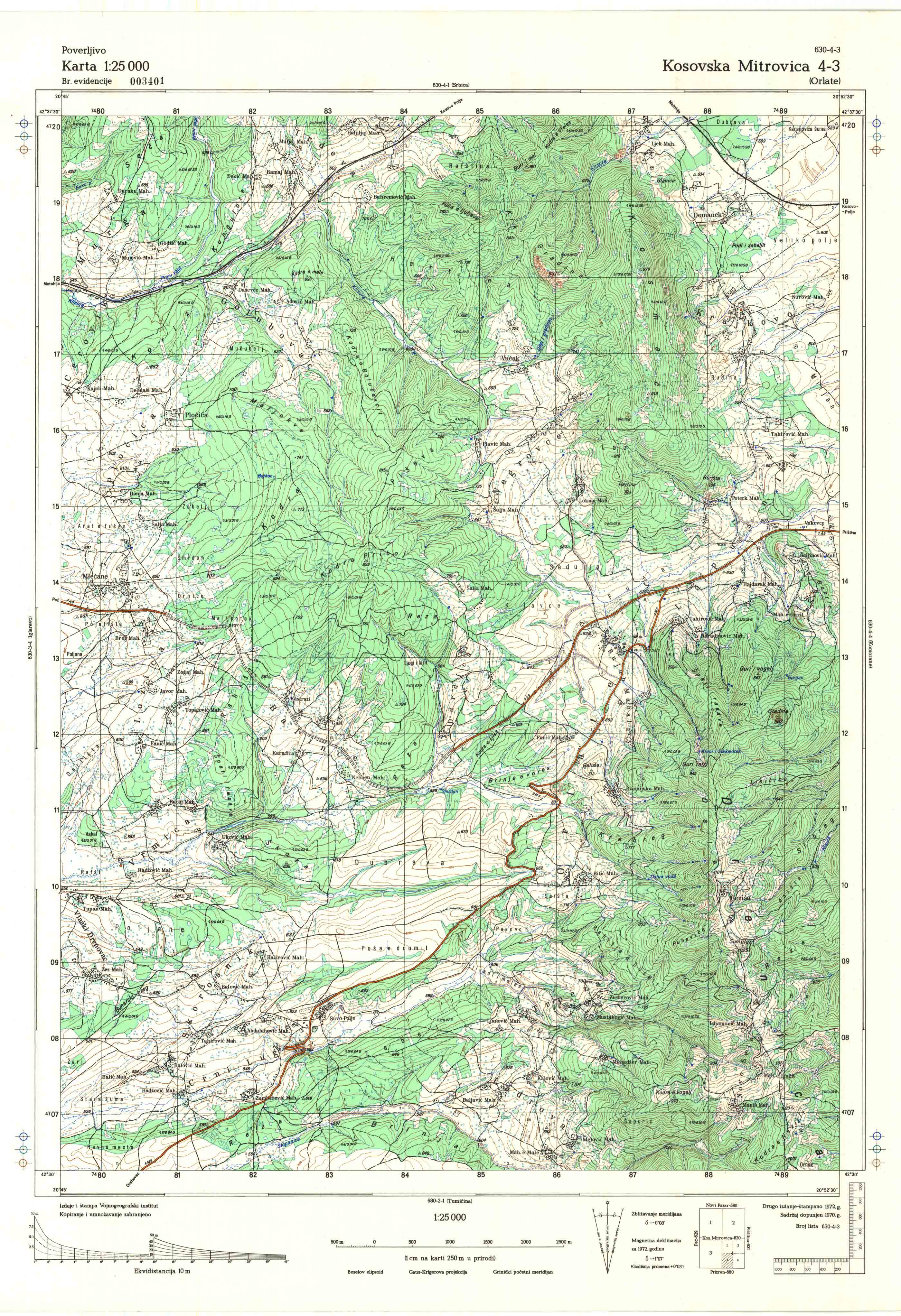  topografska karta Kosovo 25000 JNA  Kosovska Mitrovica