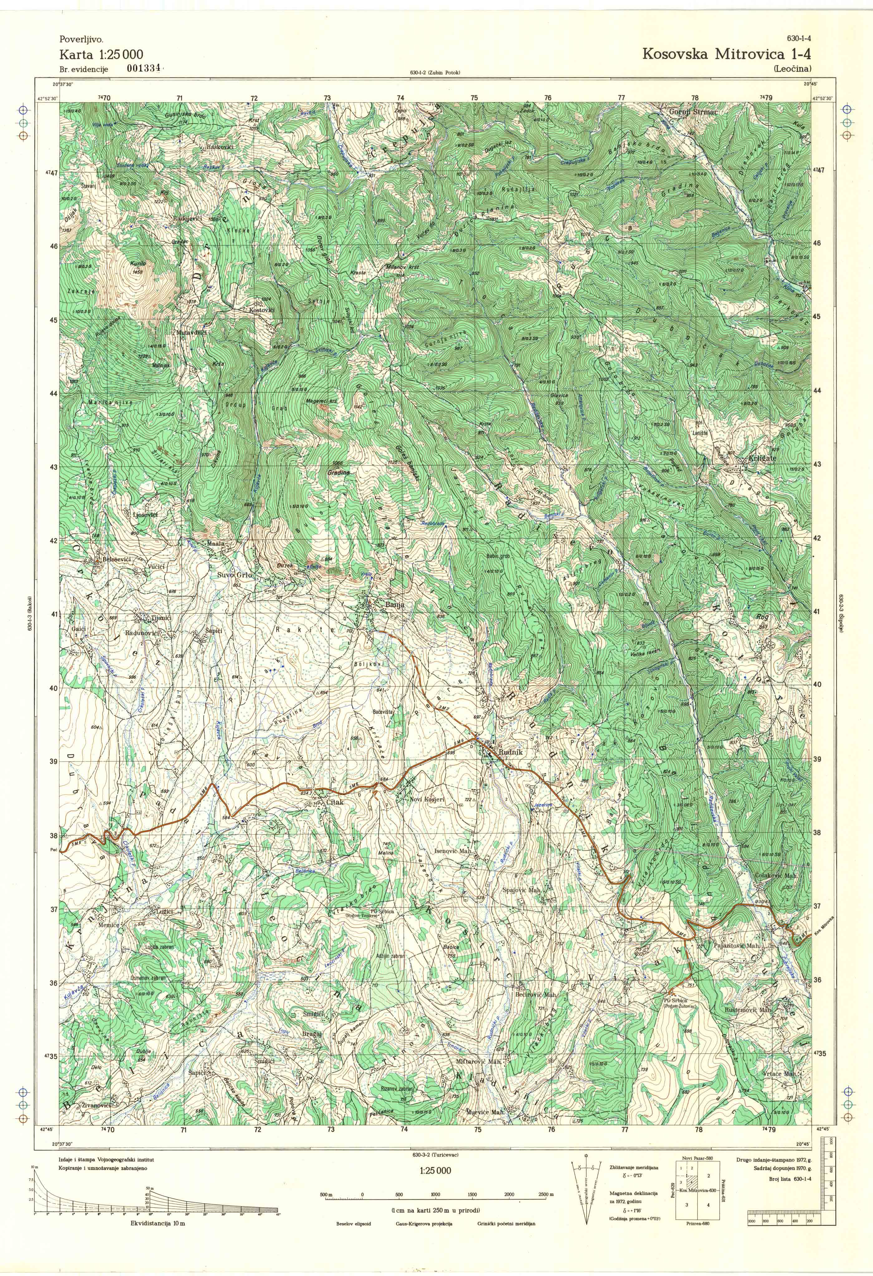  topografska karta Kosovo 25000 JNA  Kosovska Mitrovica