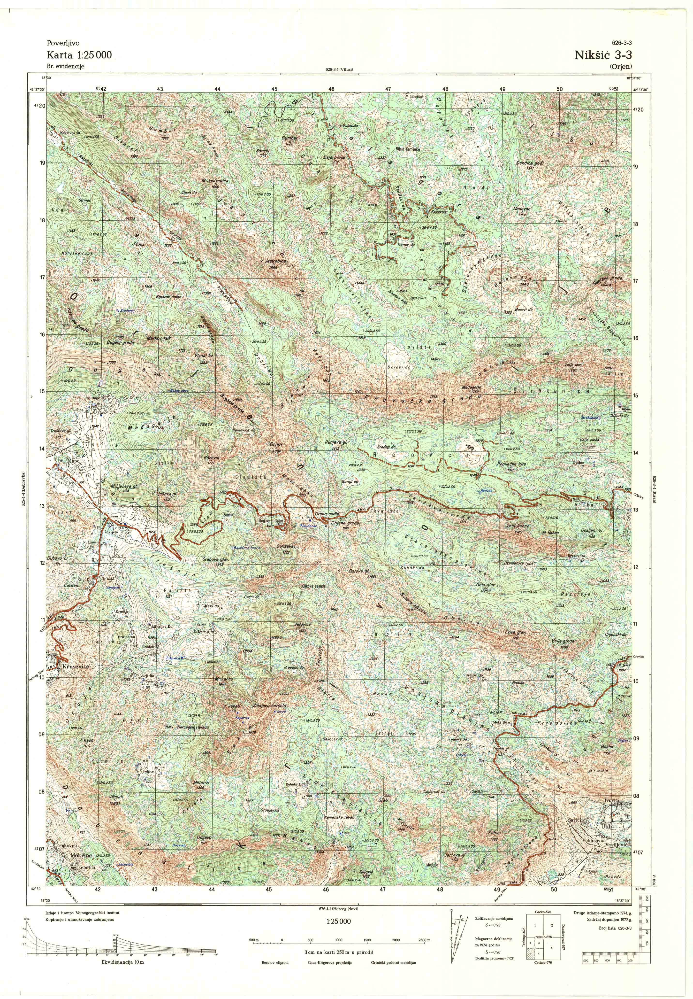  topografska karta srbije 25000 JNA  Nikšič