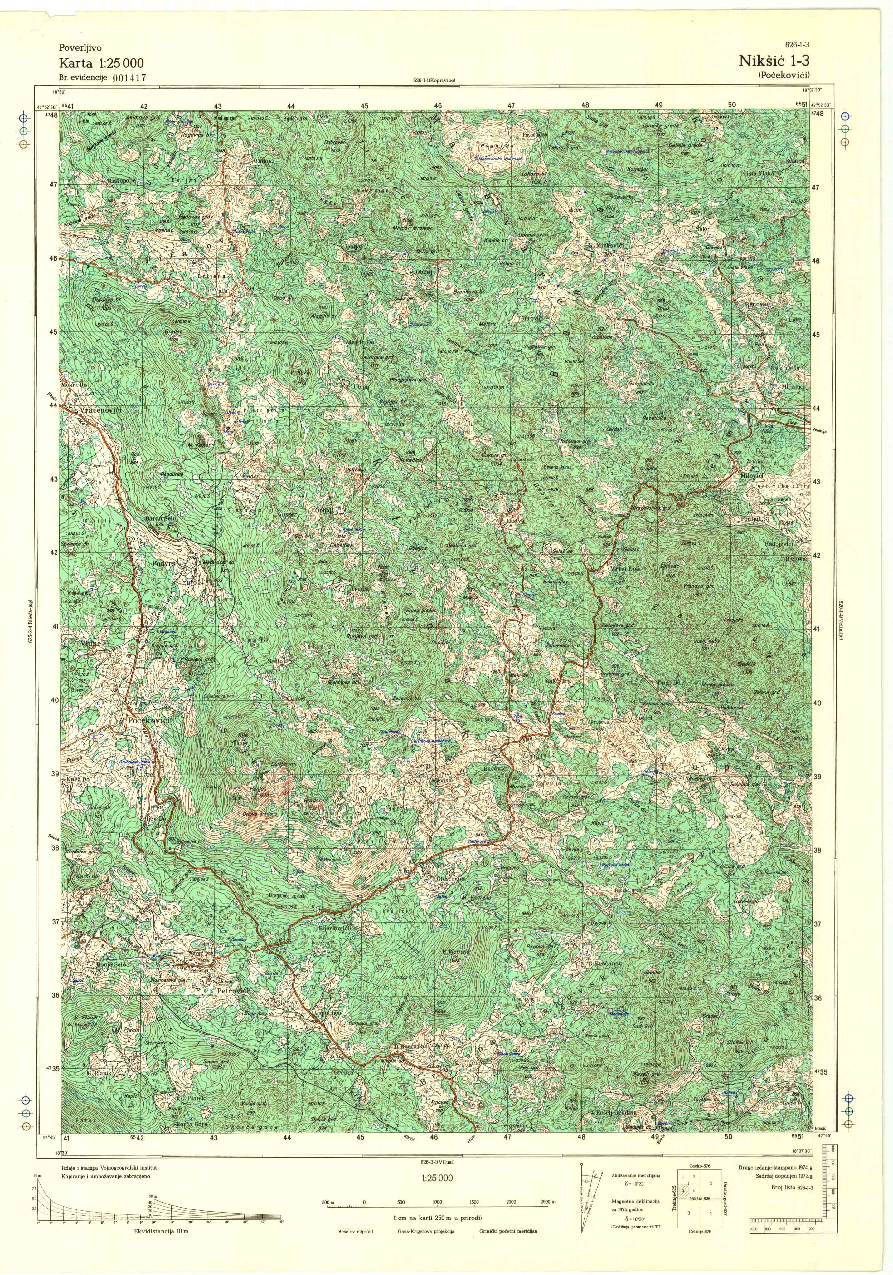  topografska karta srbije 25000 JNA  Nikšič