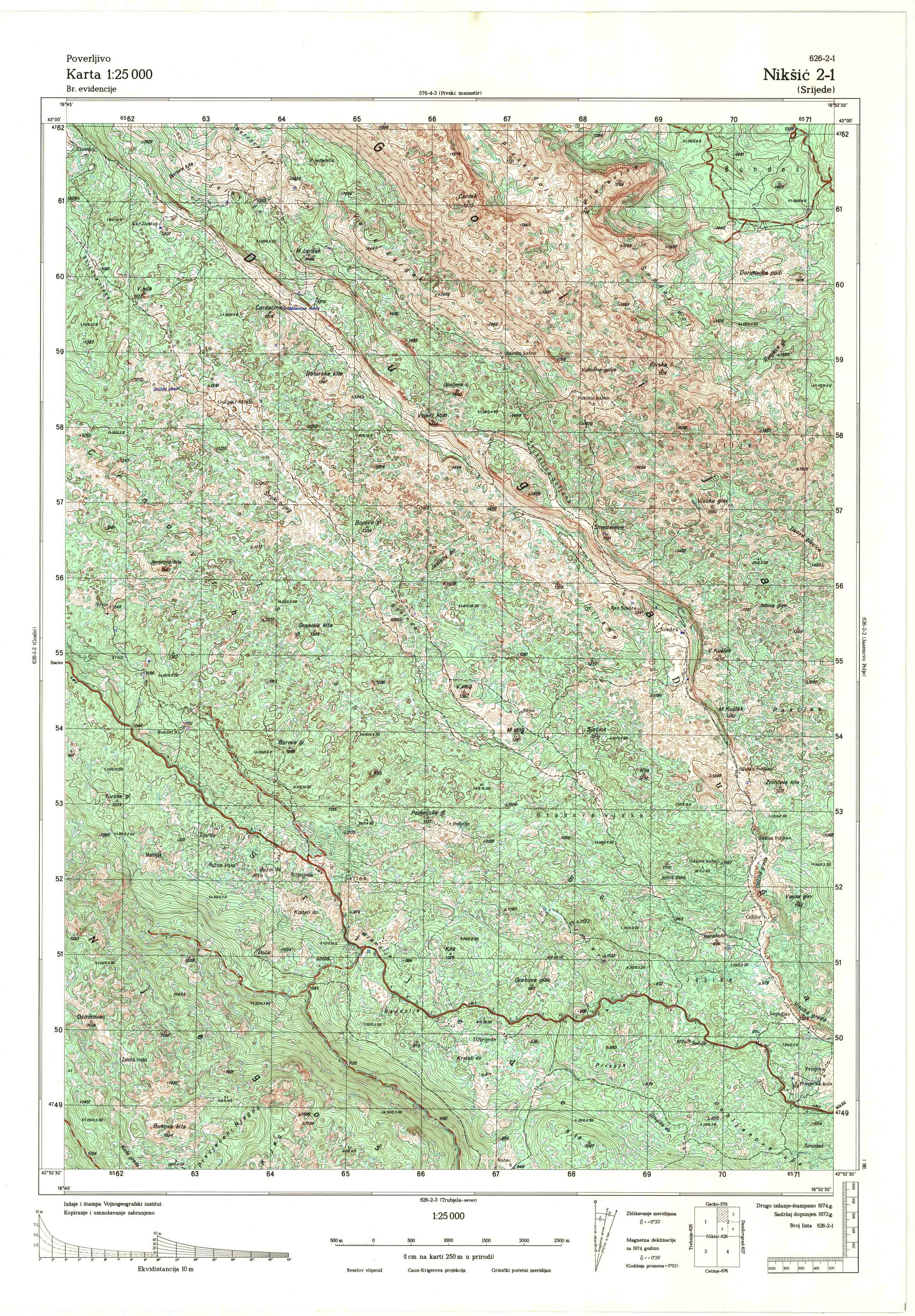  topografska karta srbije 25000 JNA  Nikšič