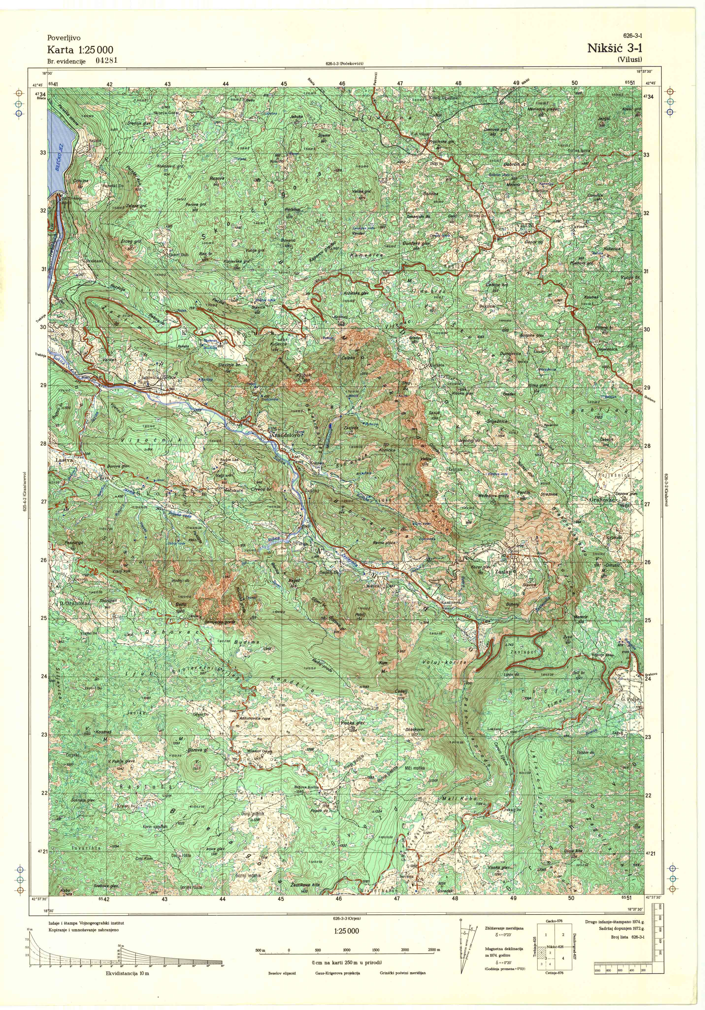  topografska karta srbije 25000 JNA  Nikšič