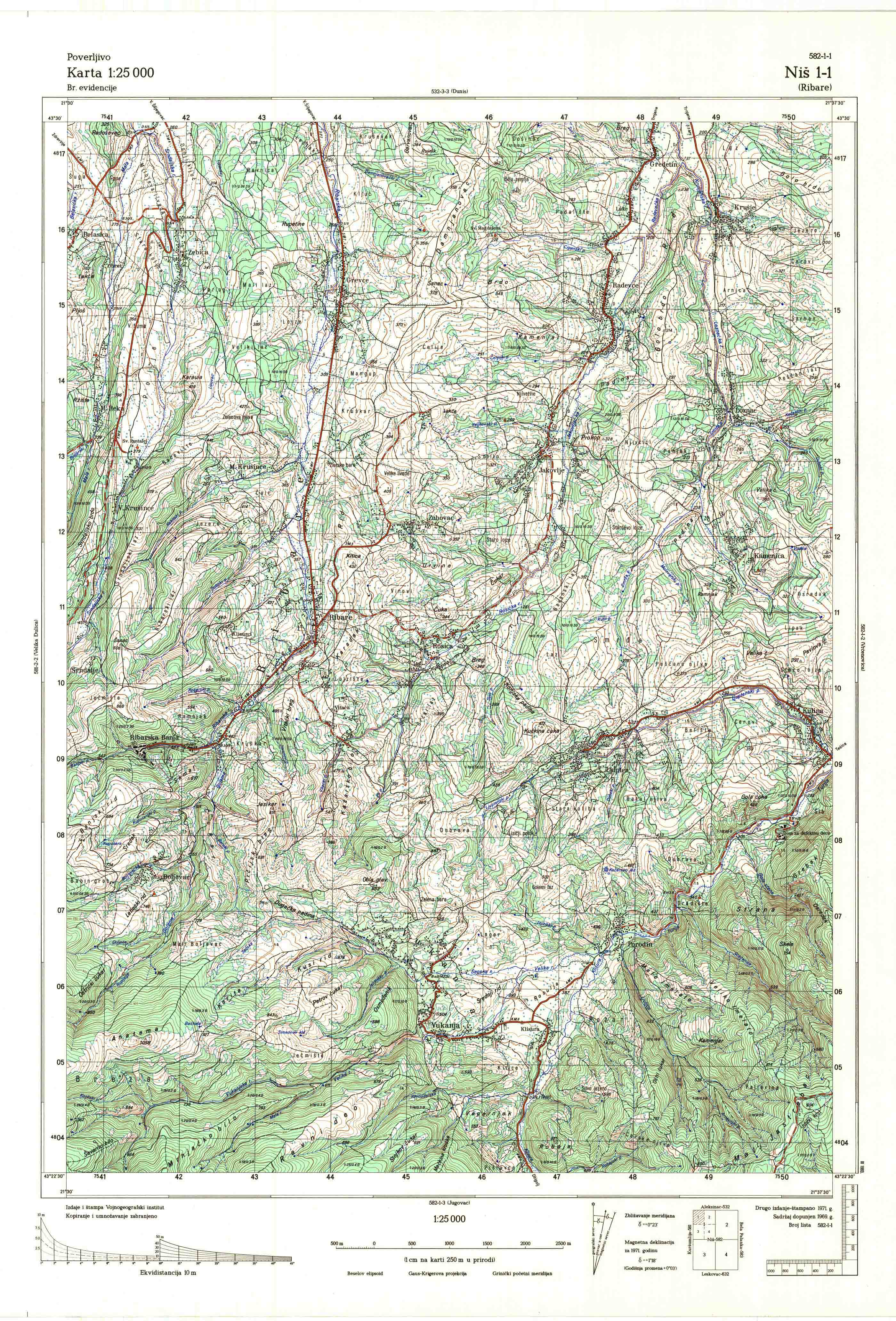  topografska karta srbije 25000 JNA  Niš