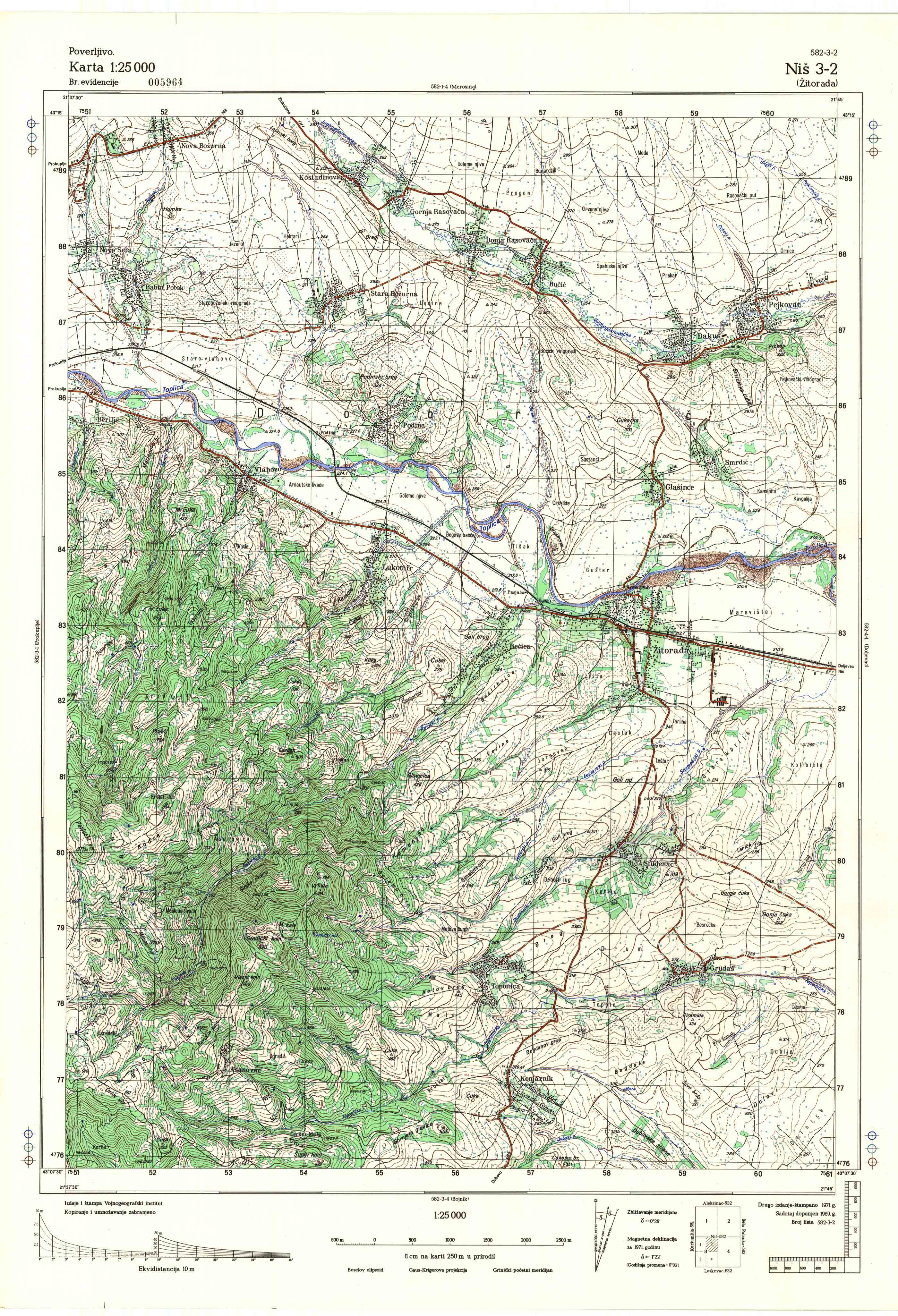  topografska karta srbije 25000 JNA  Niš