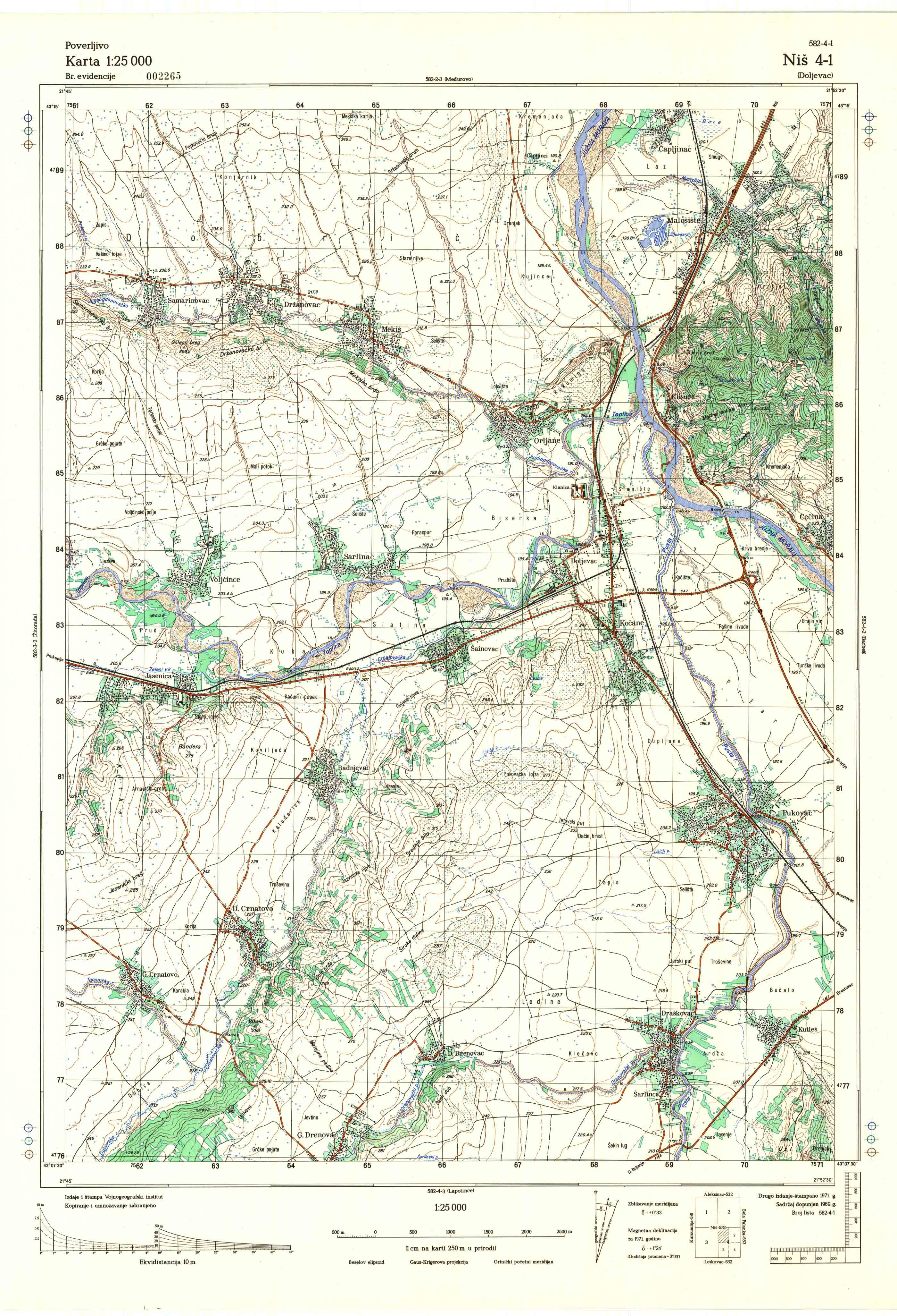  topografska karta srbije 25000 JNA  Niš