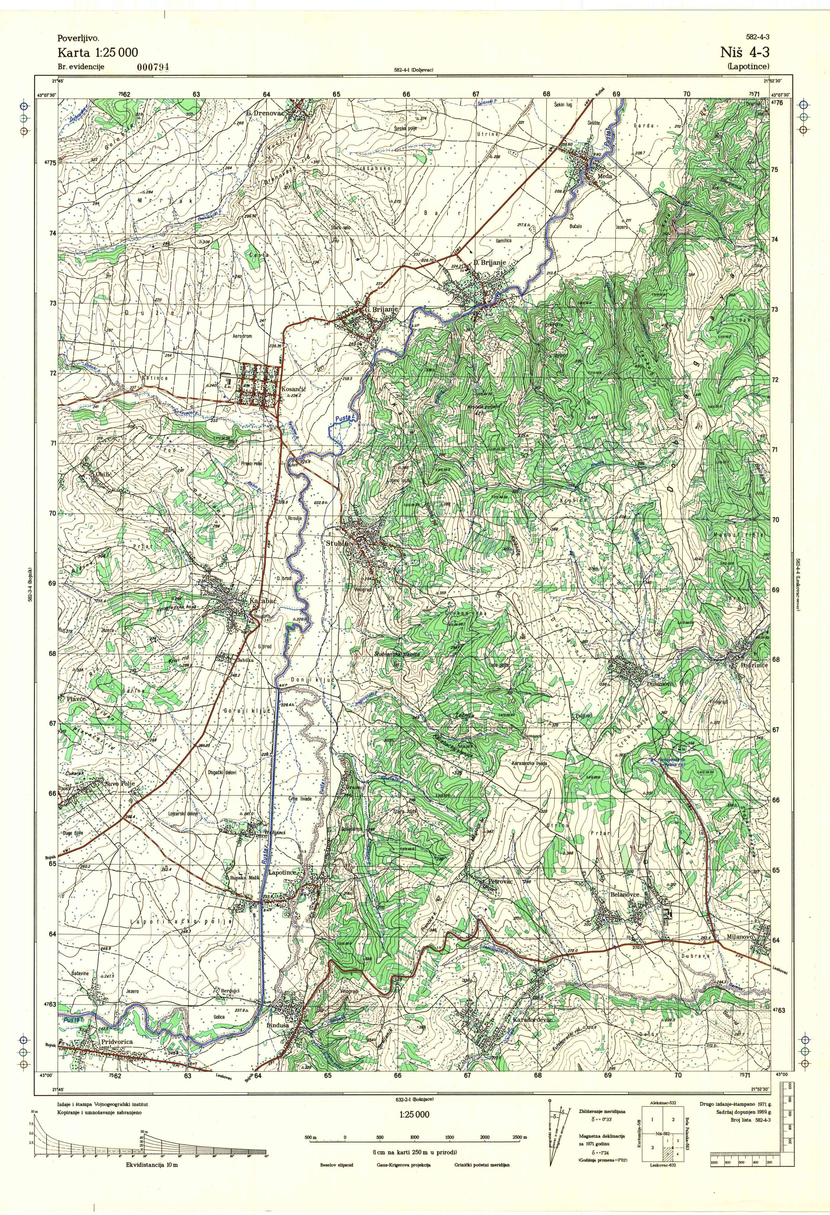  topografska karta srbije 25000 JNA  Niš