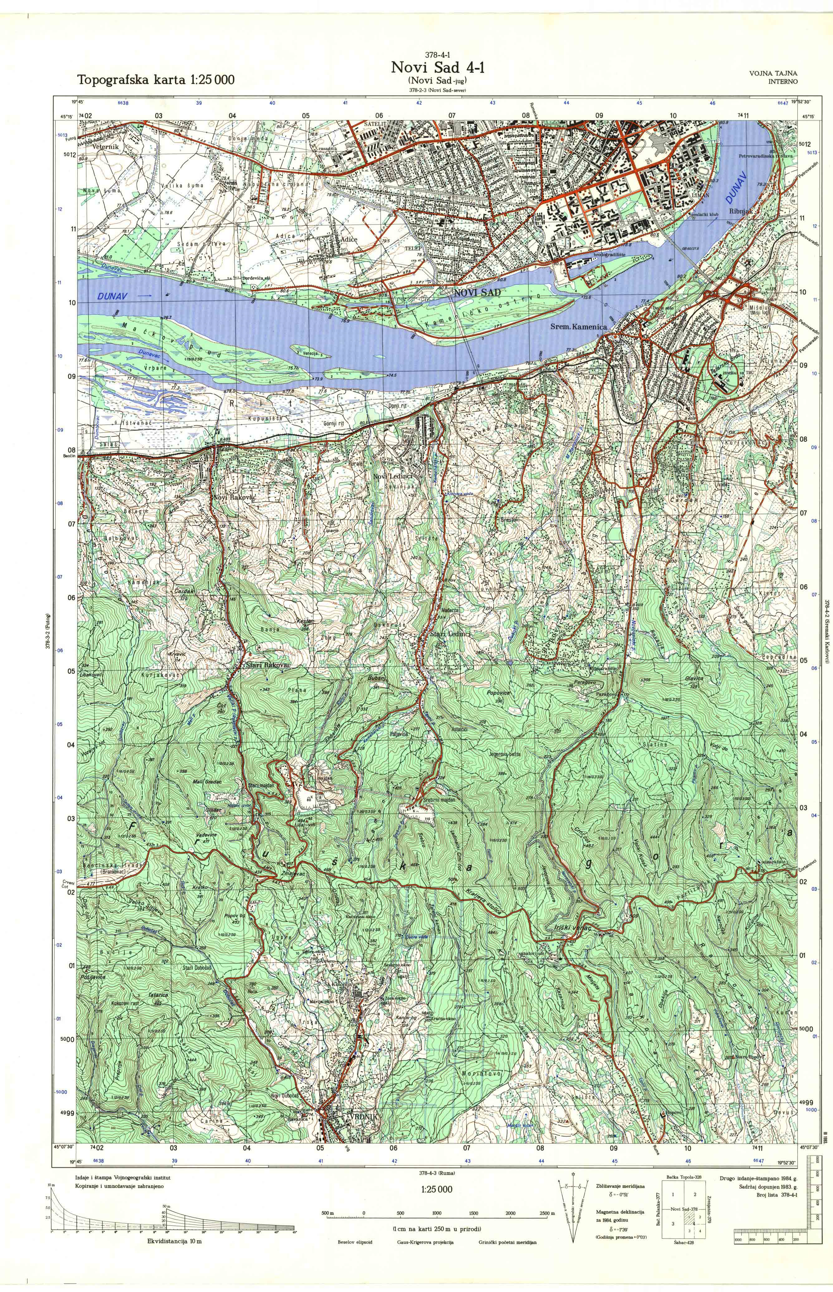  topografska karta srbije 25000 JNA  Novi Sad