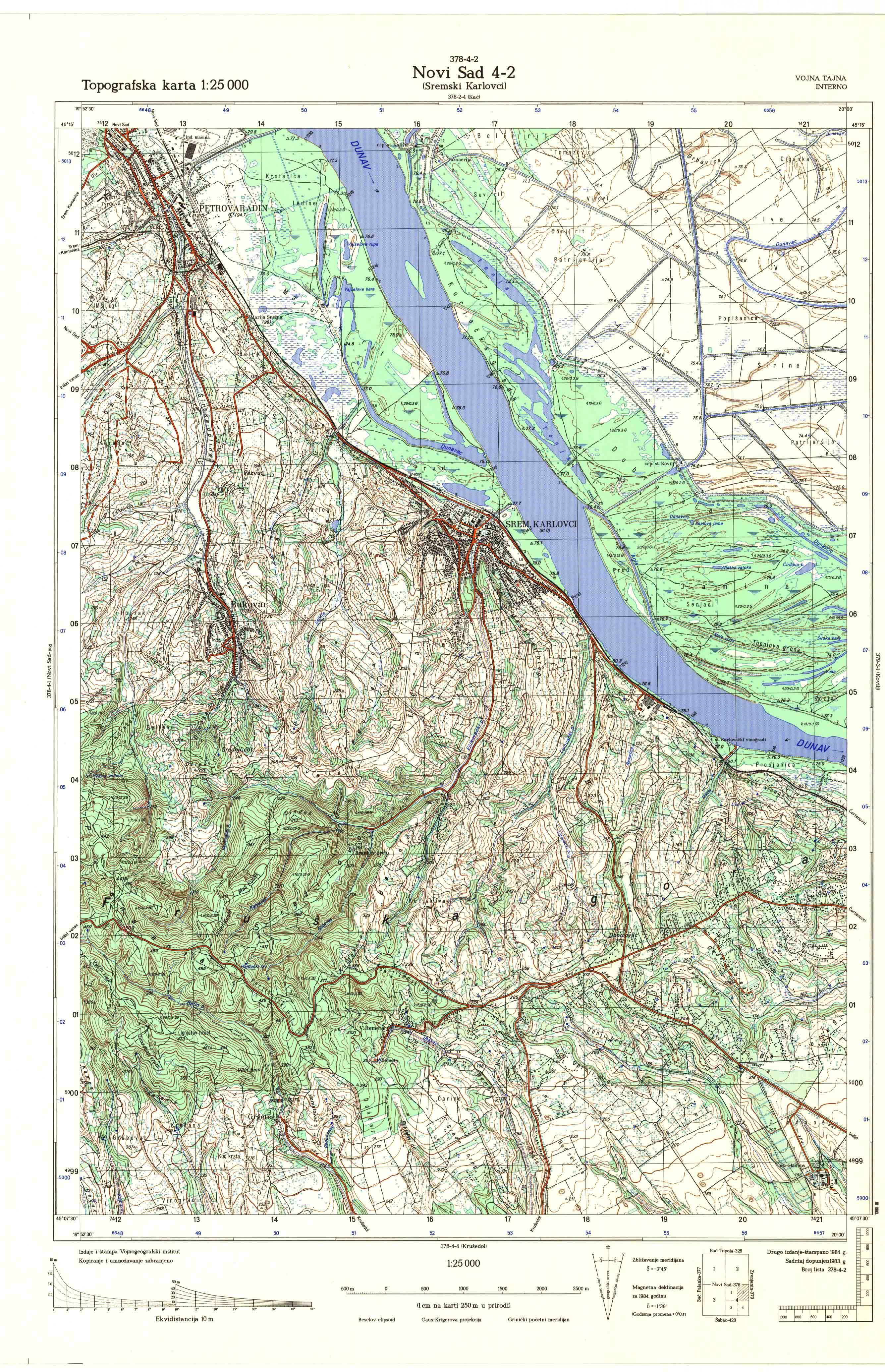 topografska karta srbije 25000 JNA  Novi Sad
