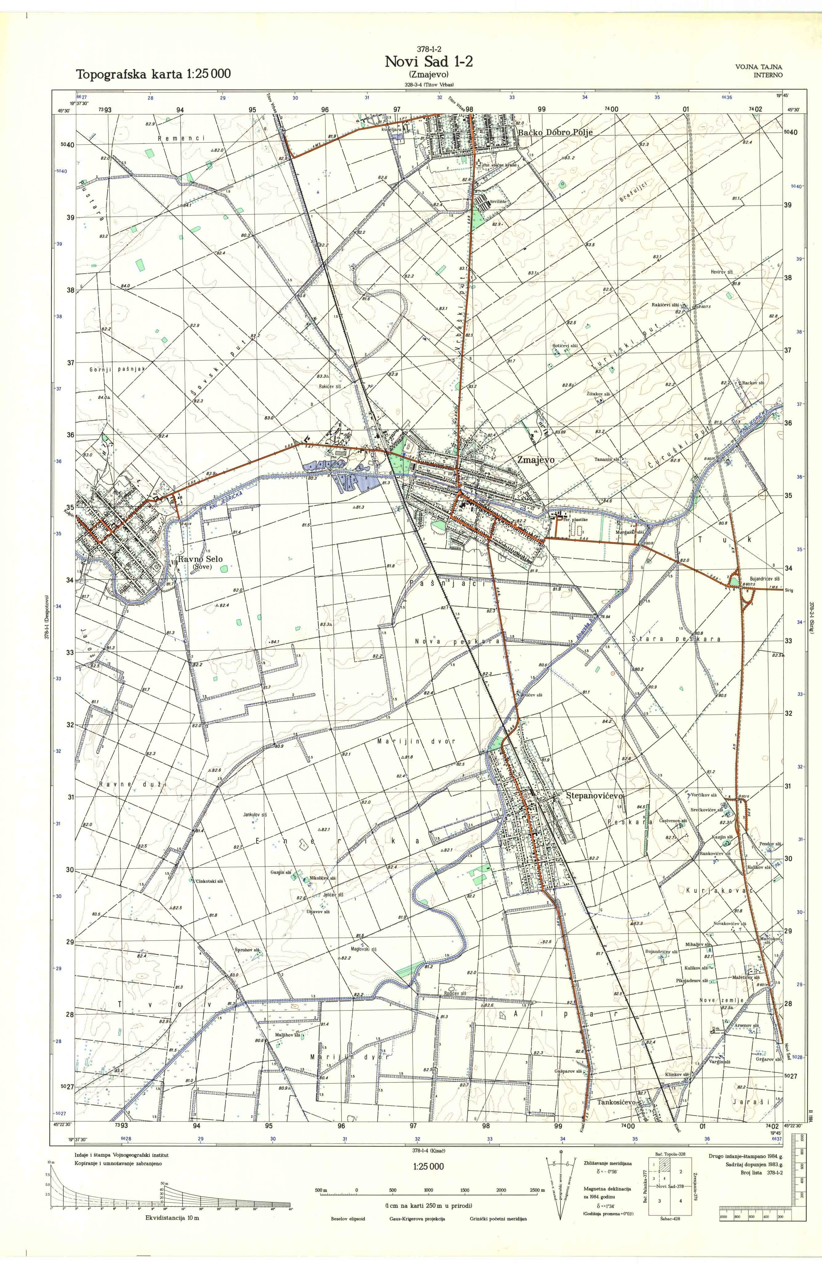  topografska karta srbije 25000 JNA  Novi Sad