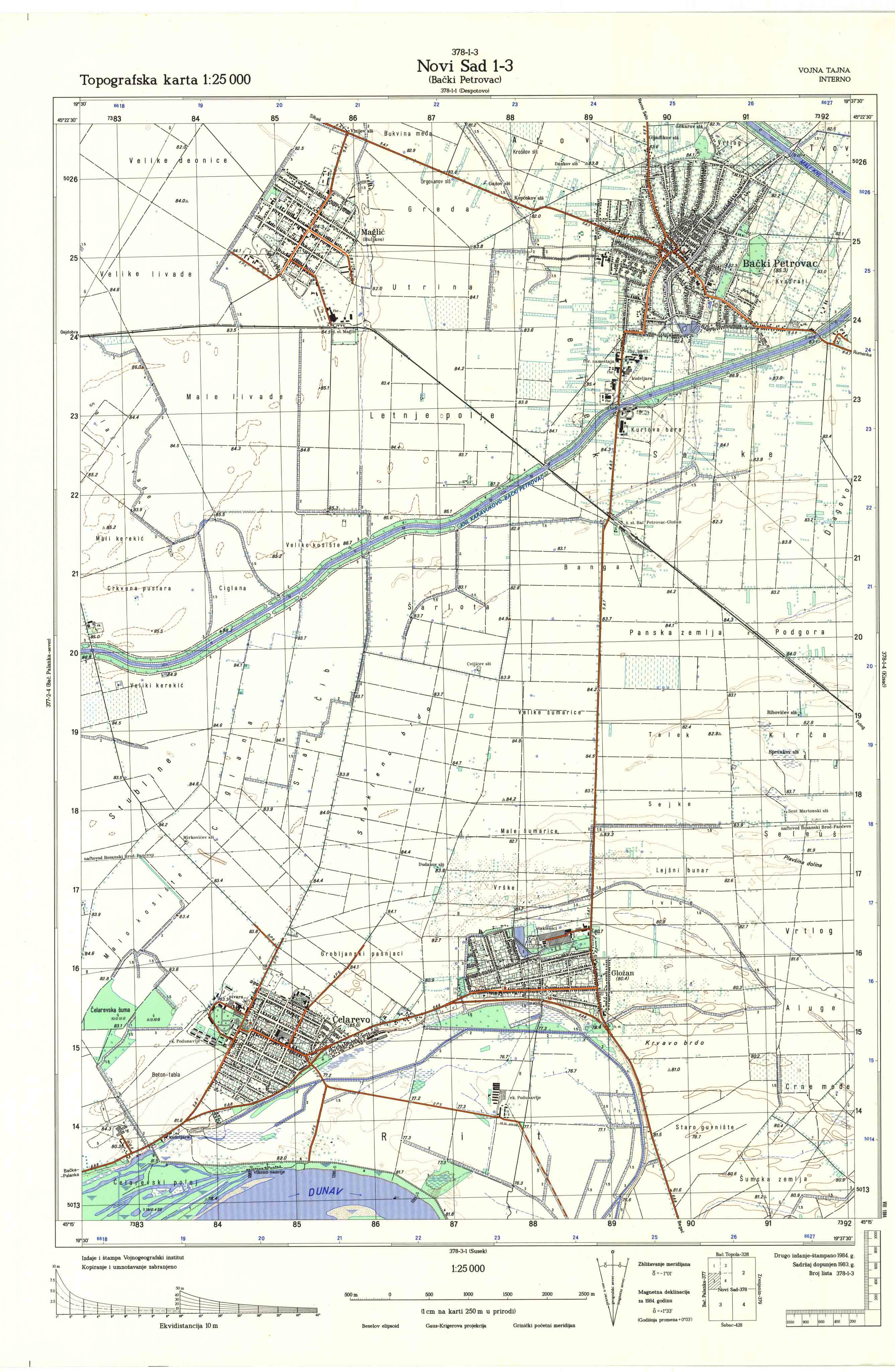 topografska karta srbije 25000 JNA  Novi Sad