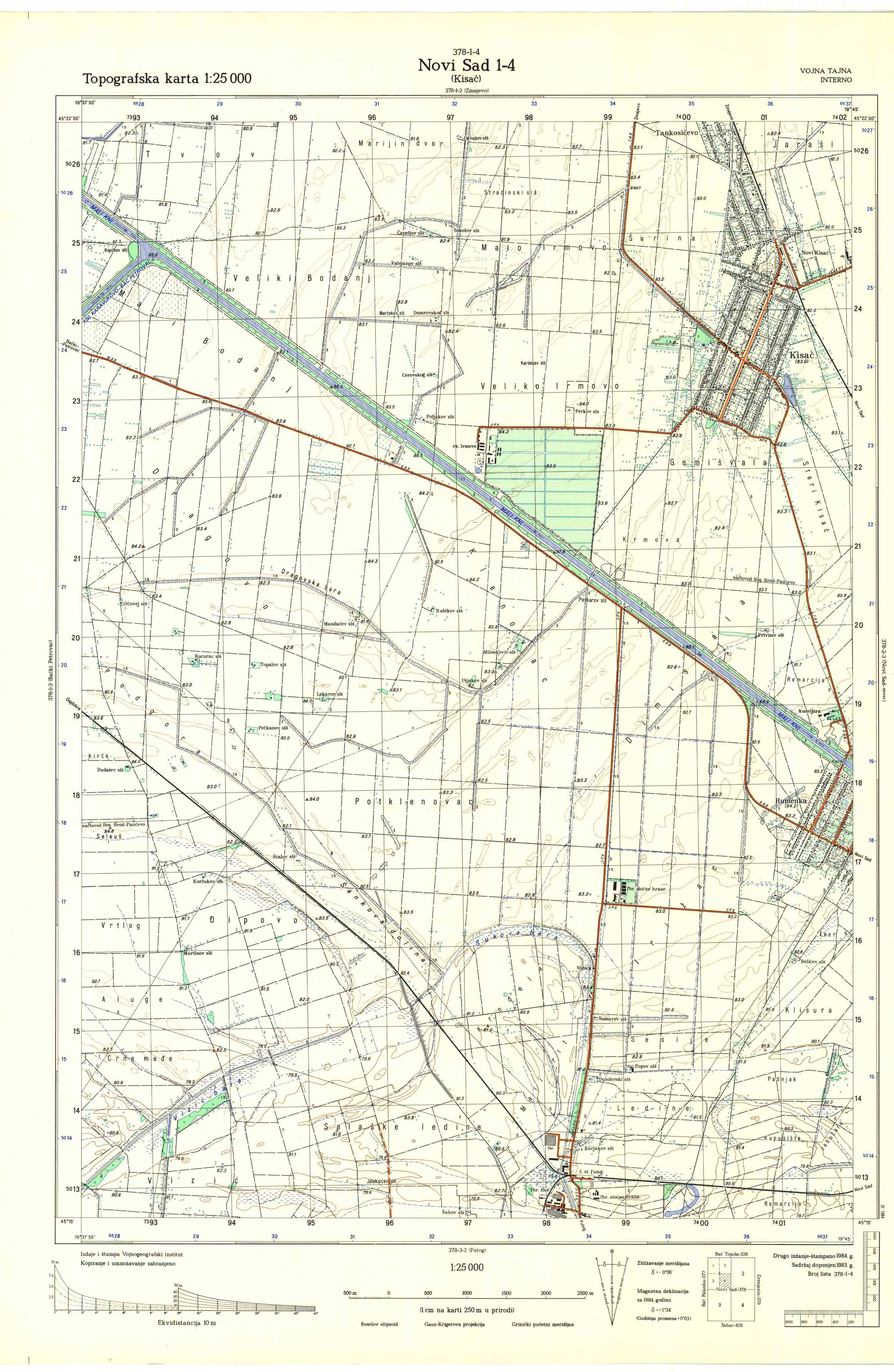  topografska karta srbije 25000 JNA  Novi Sad