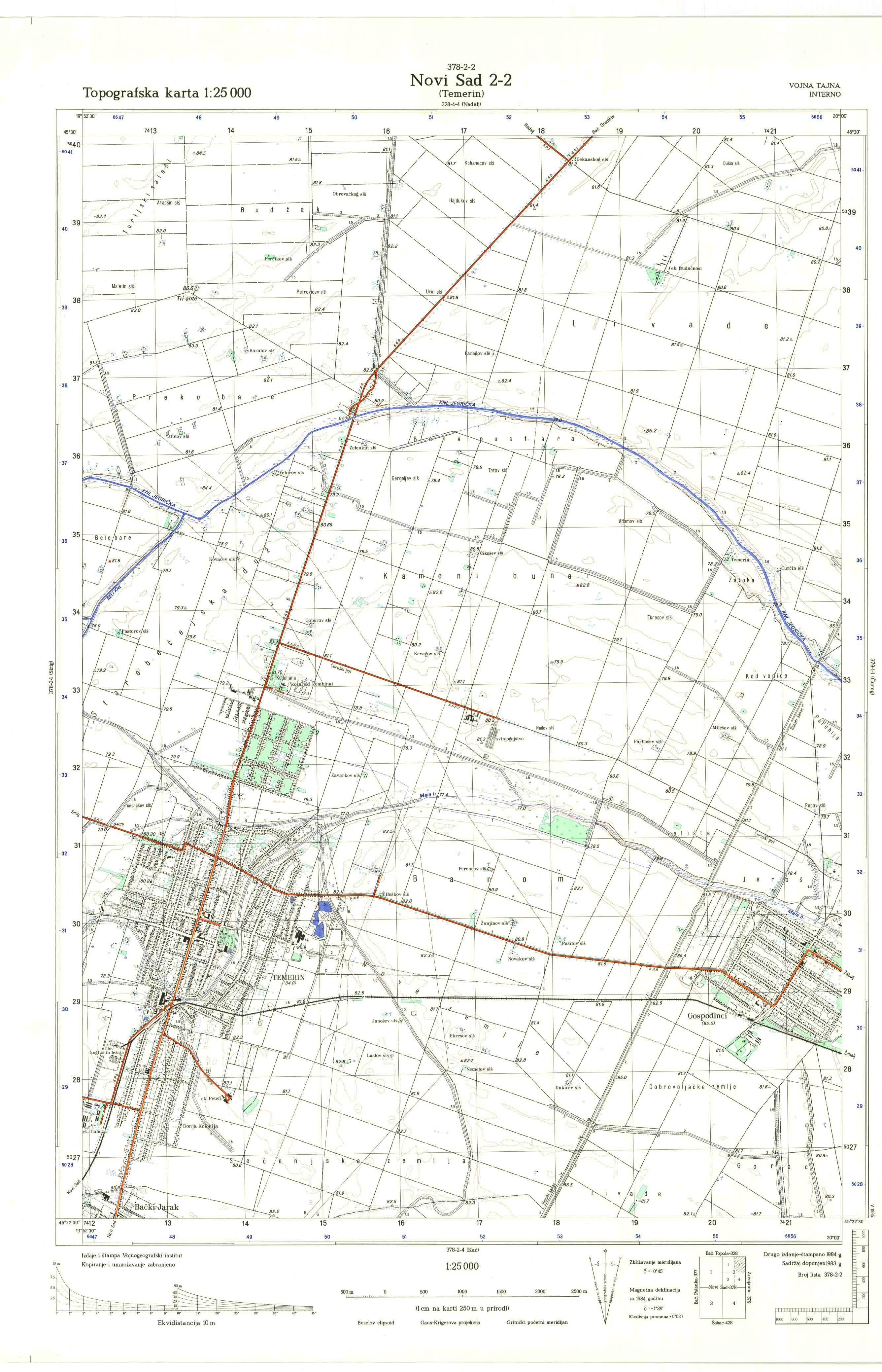  topografska karta srbije 25000 JNA  Novi Sad