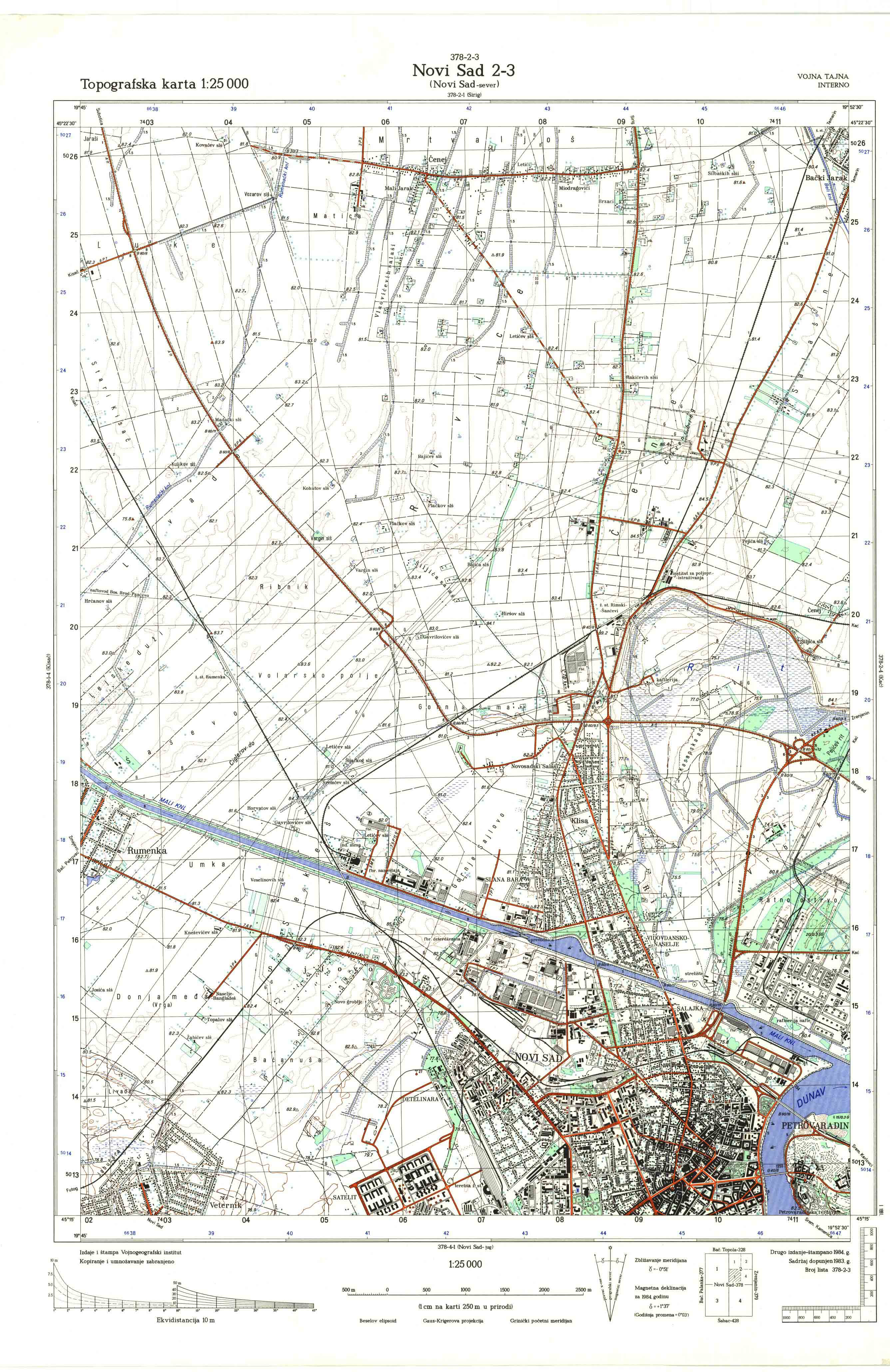  topografska karta srbije 25000 JNA  Novi Sad