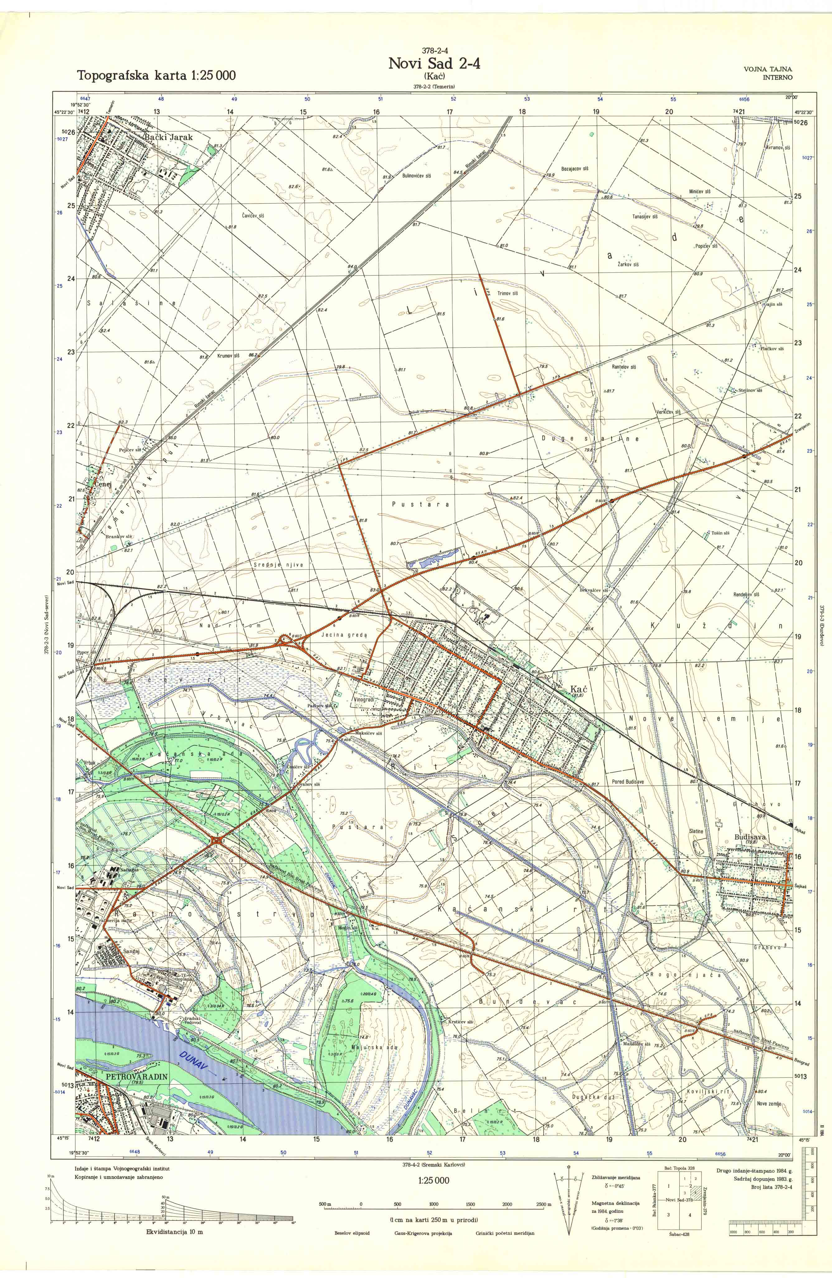  topografska karta srbije 25000 JNA  Novi Sad