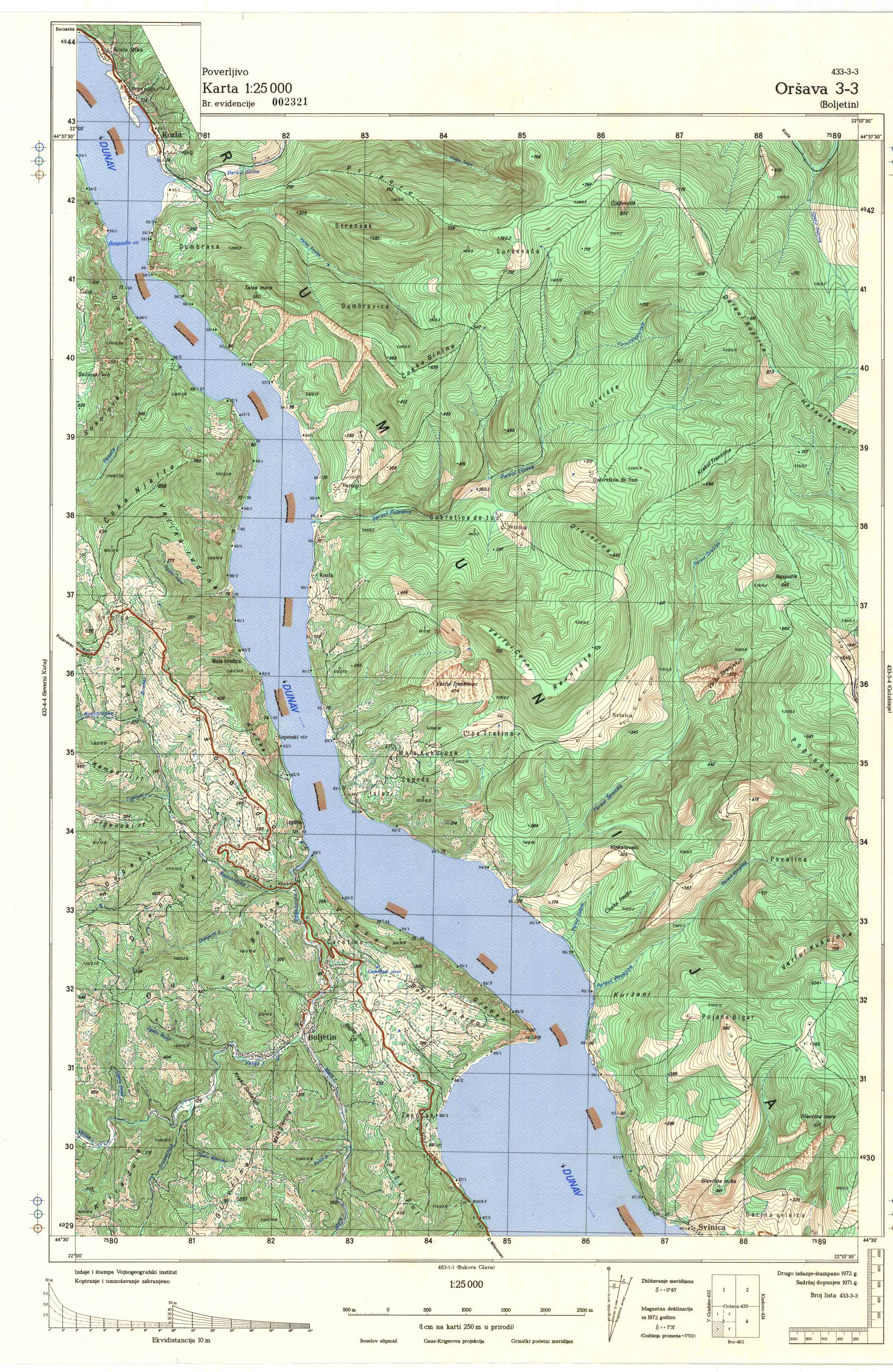  topografska karta srbije 25000 JNA  Oršava