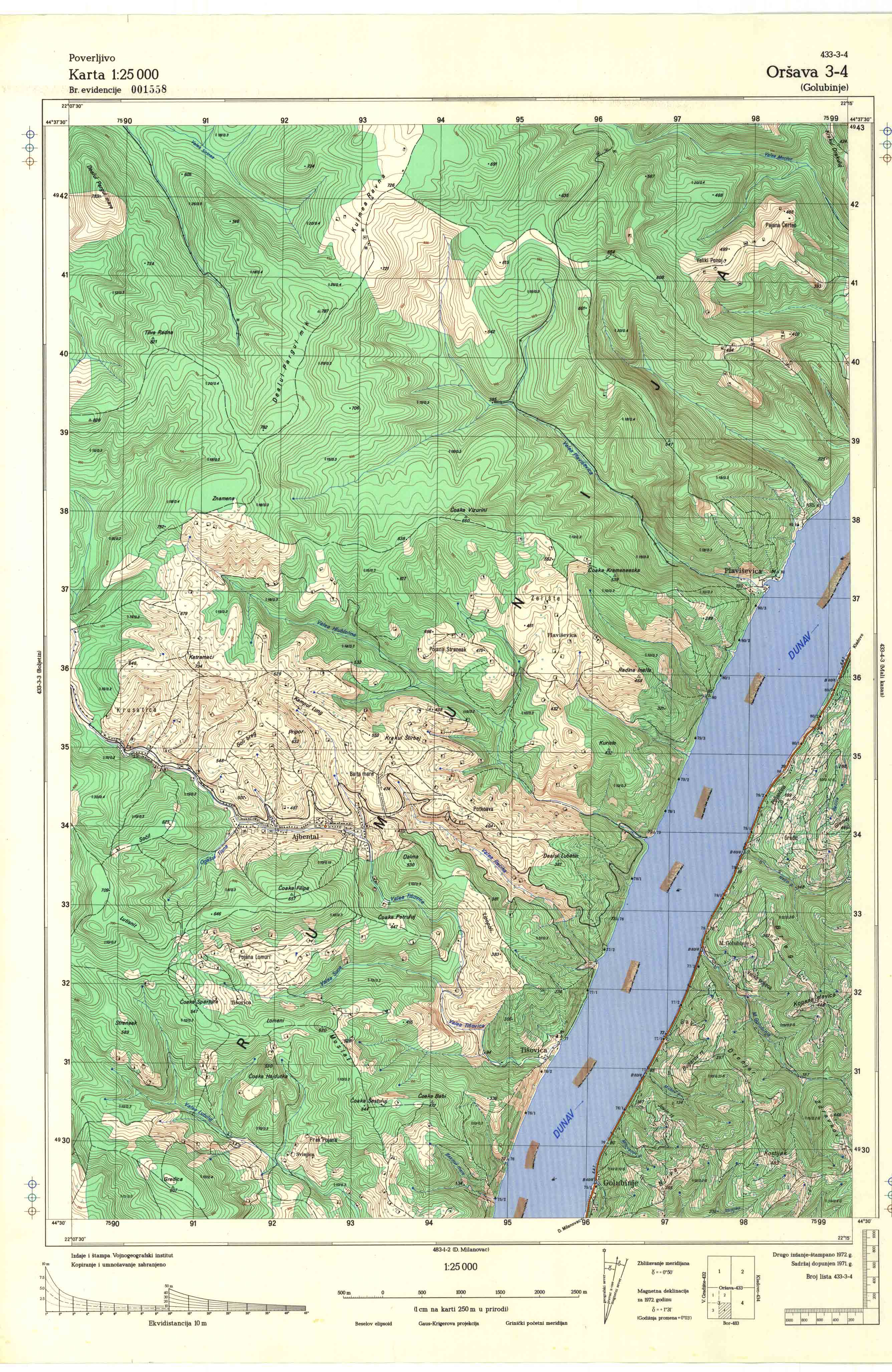  topografska karta srbije 25000 JNA  Oršava