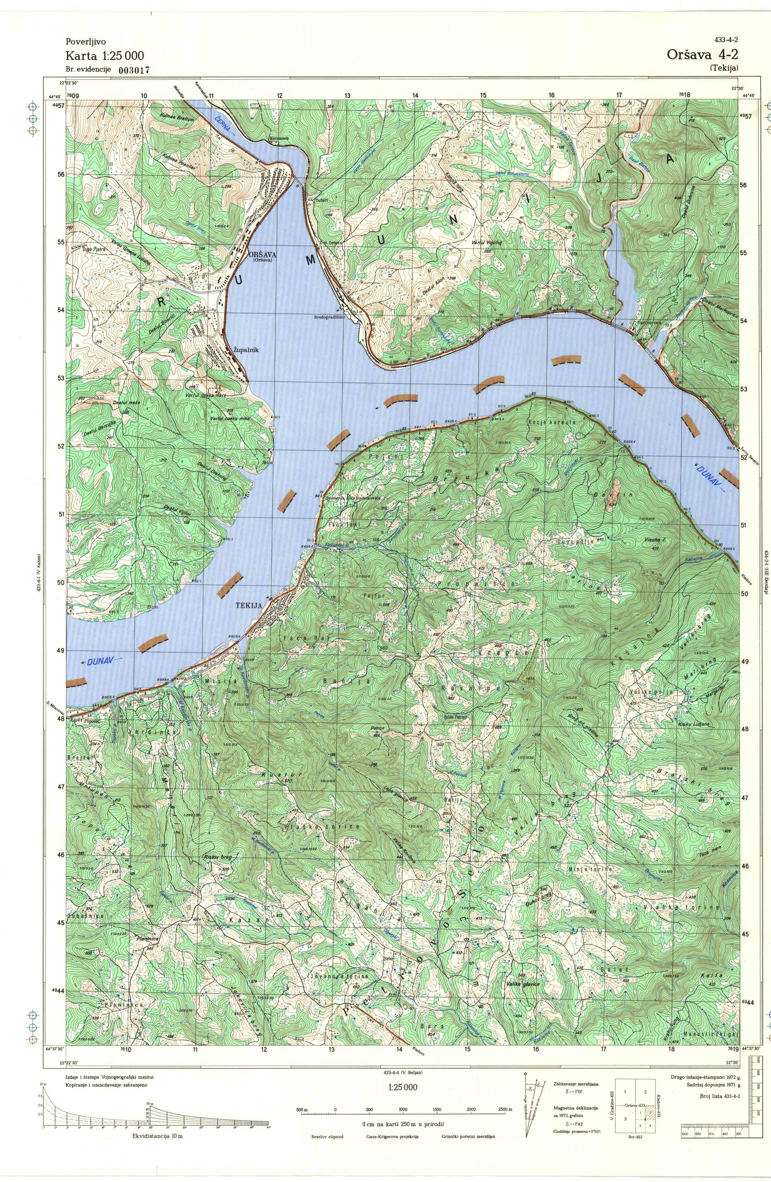  topografska karta srbije 25000 JNA  Oršava