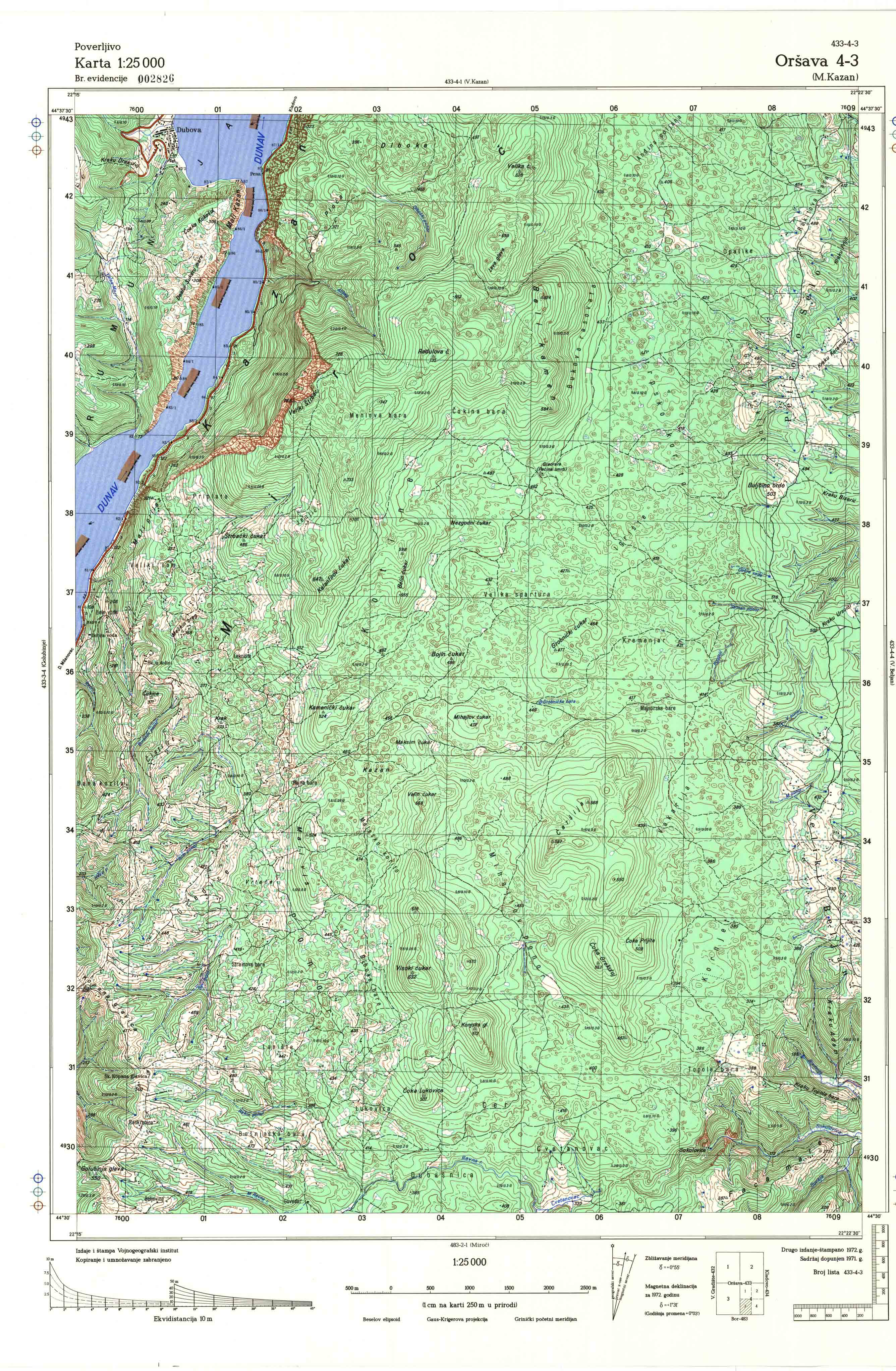  topografska karta srbije 25000 JNA  Oršava