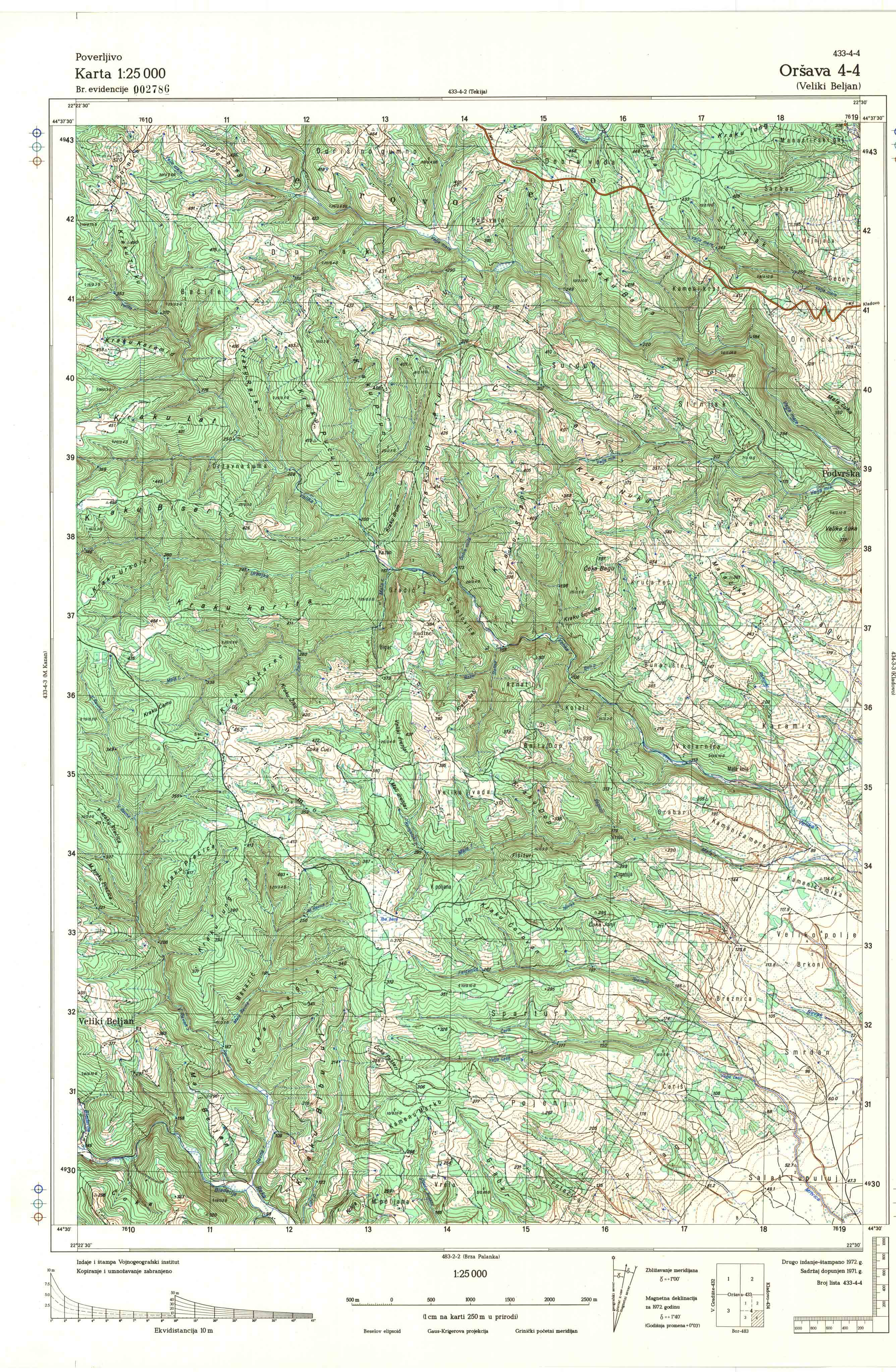  topografska karta srbije 25000 JNA  Oršava