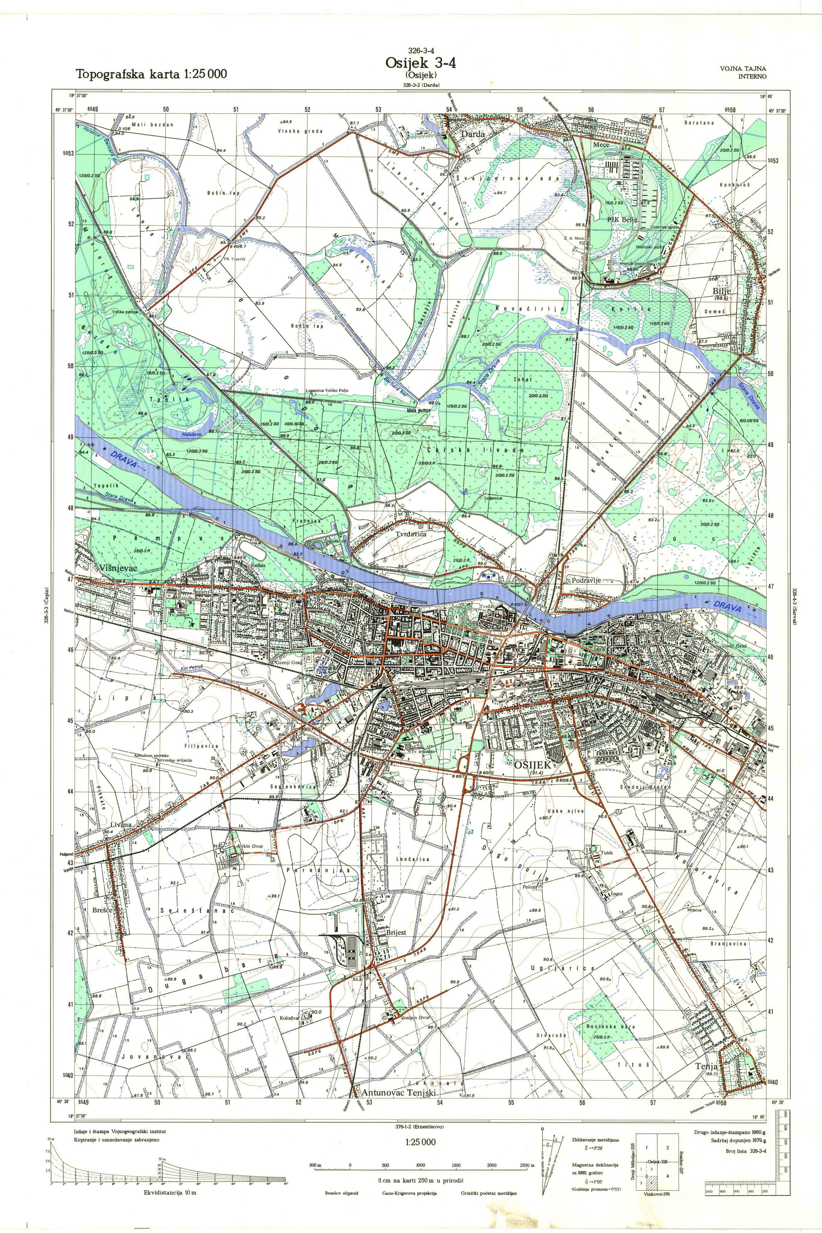  top karte hrvatske 25000 JNA osijek