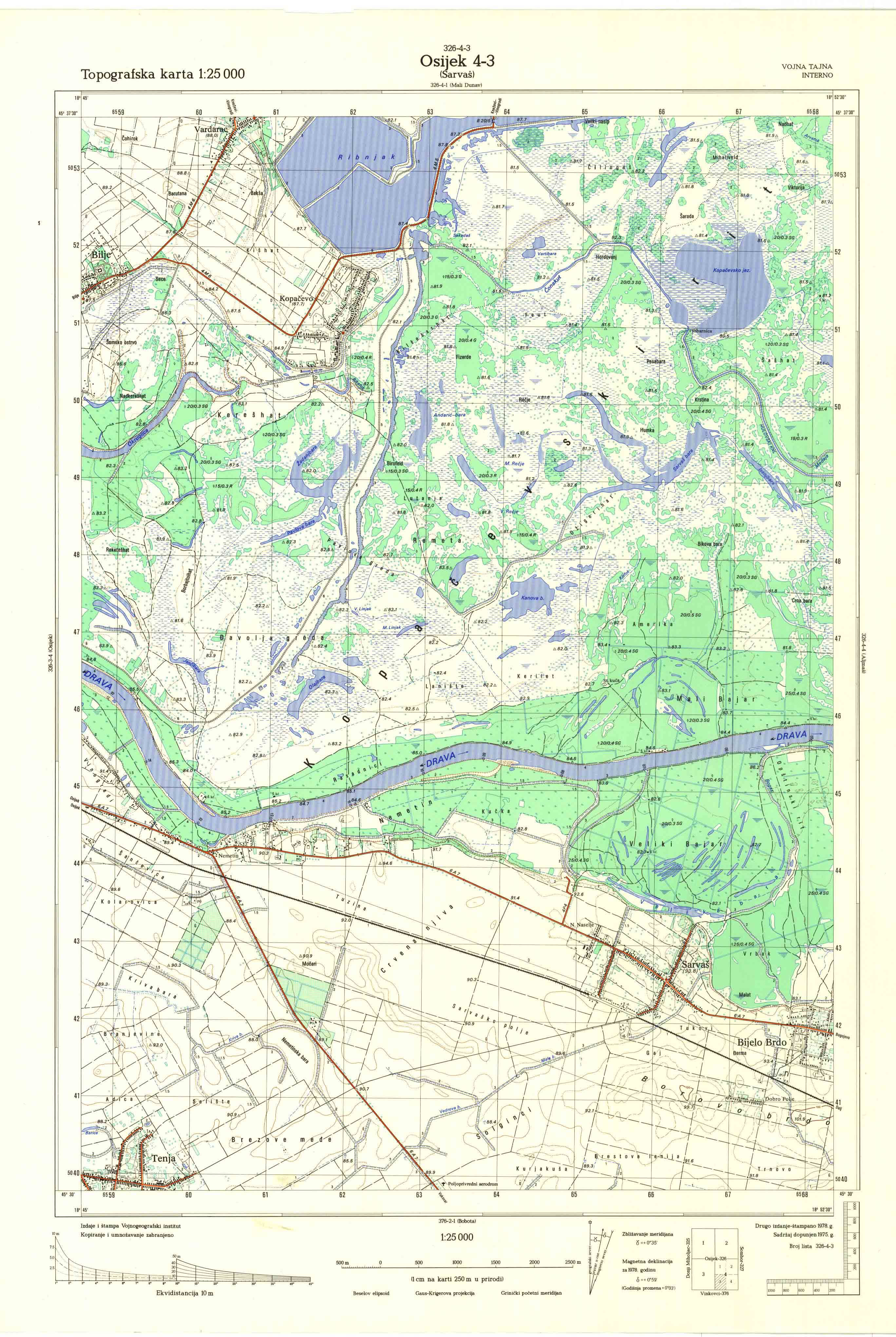  top karte hrvatske 25000 JNA Drava Reka