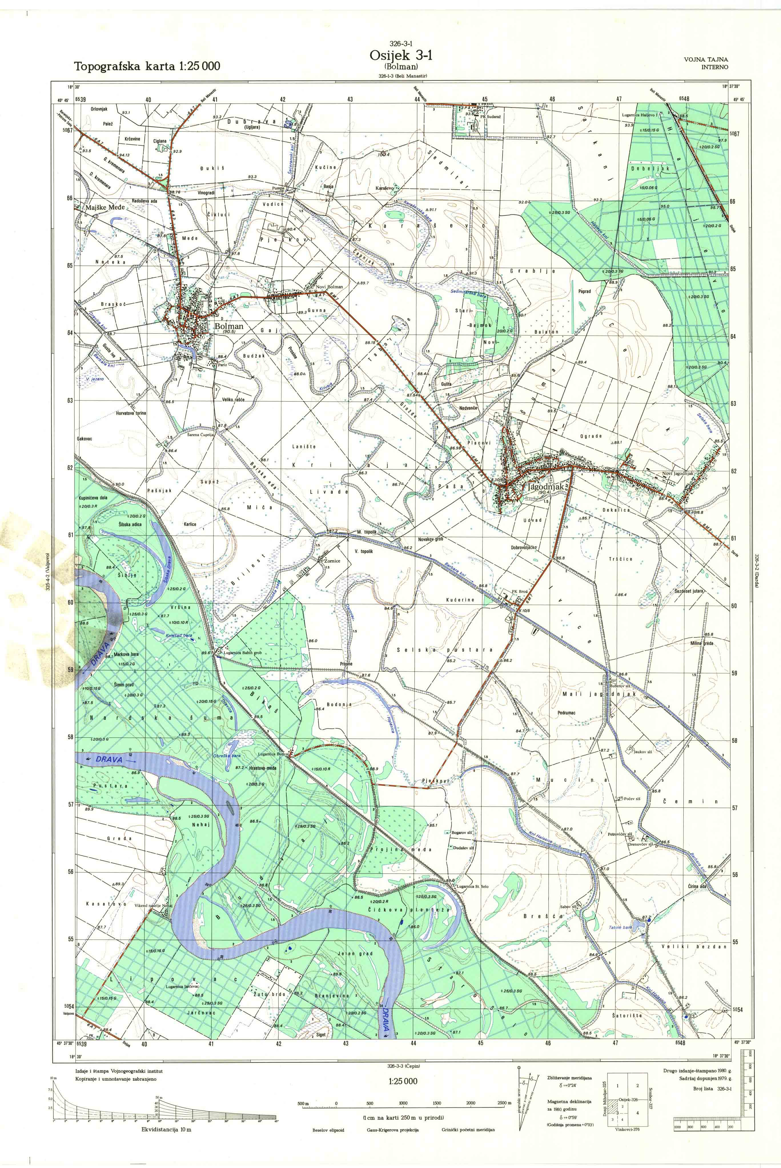 osijek top karte hrvatske 25000 JNA