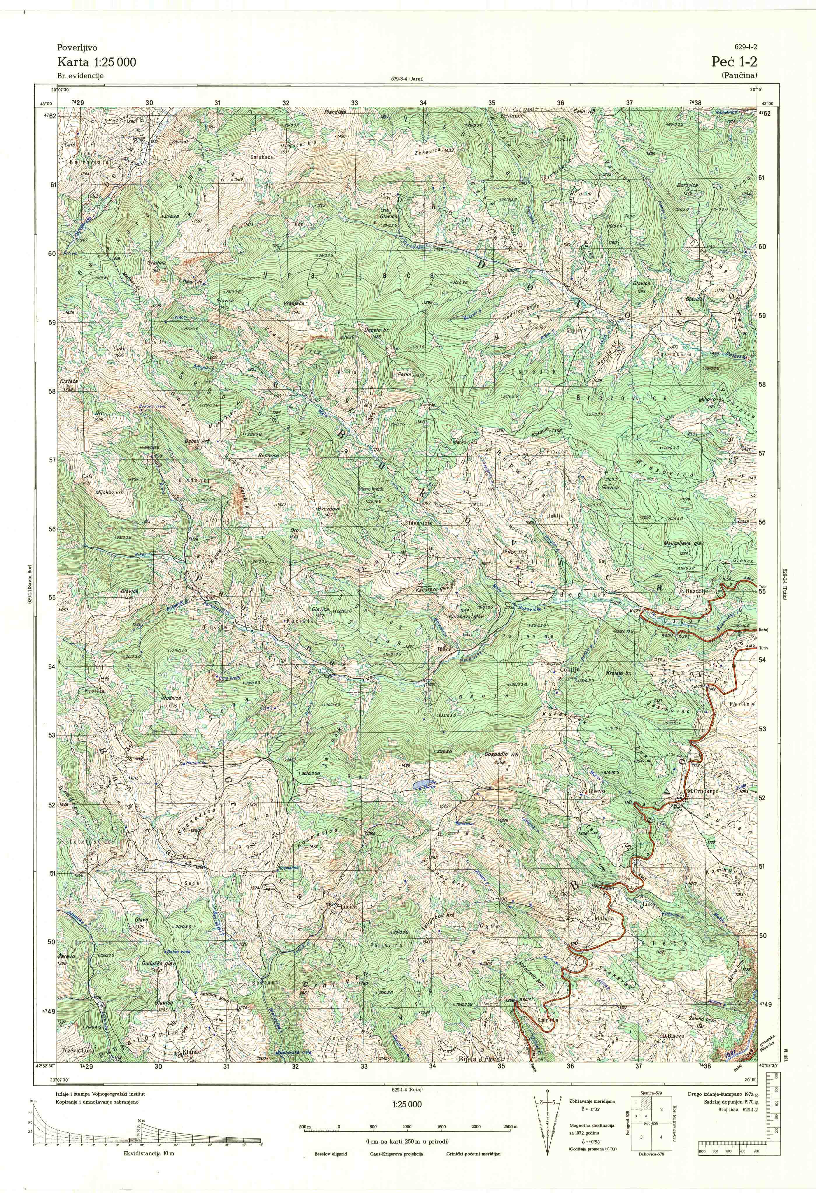  topografska karta Kosovo 25000 JNA  Peć