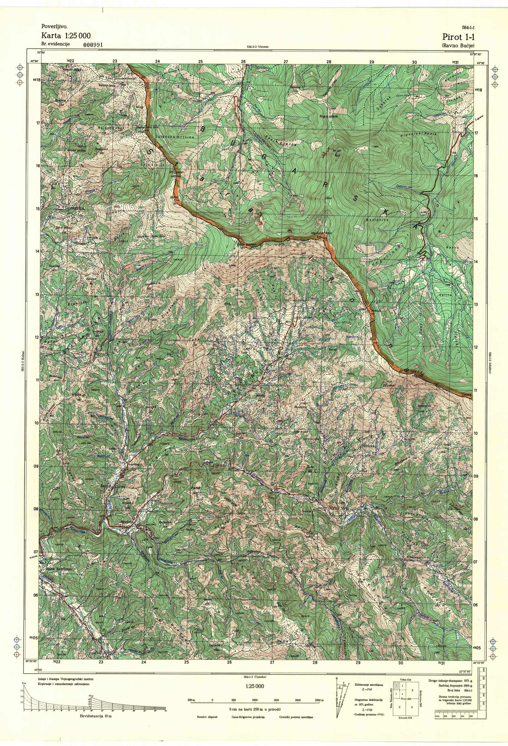  topografska karta srbije 25000 JNA  Pirot