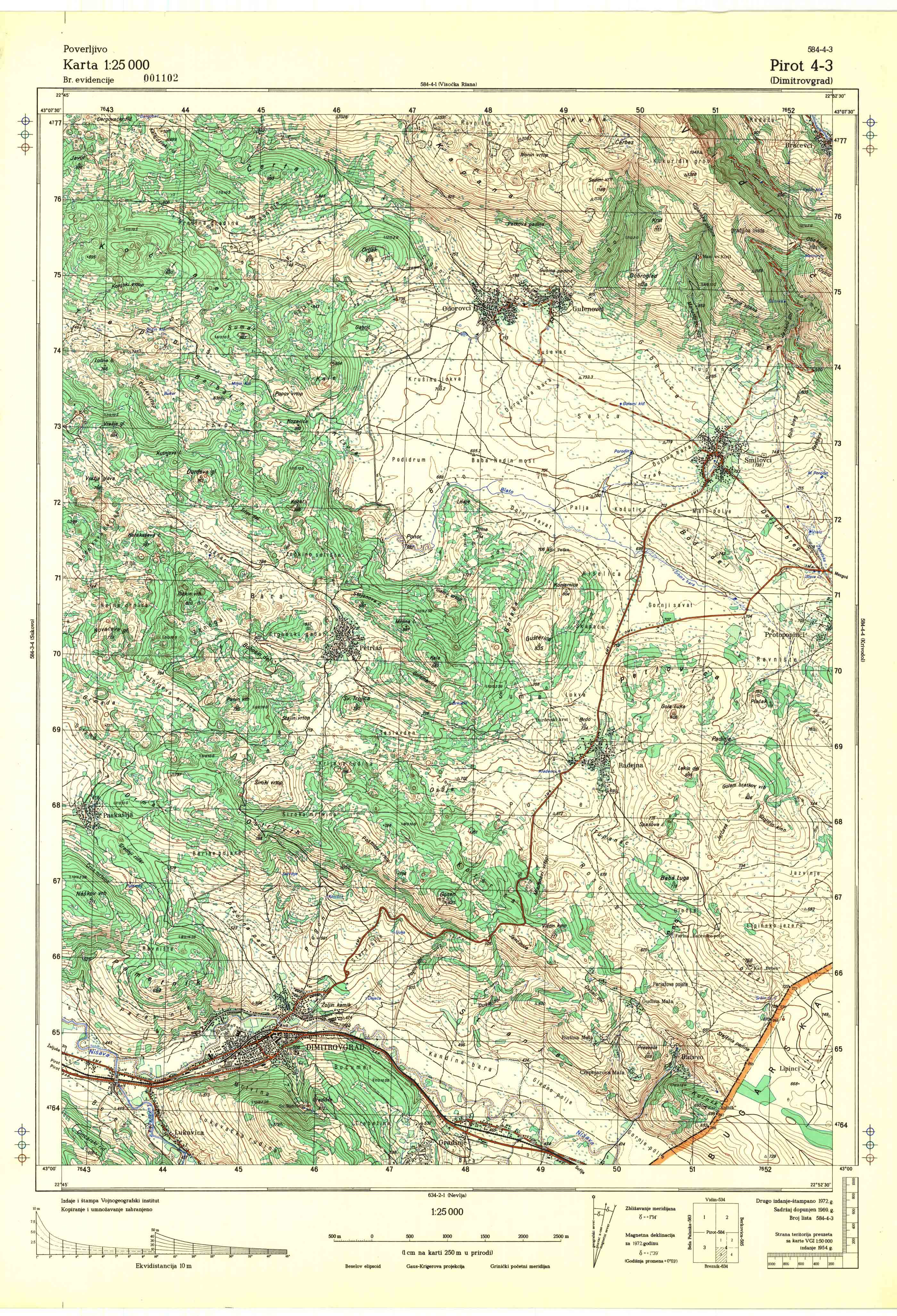  topografska karta srbije 25000 JNA  Pirot