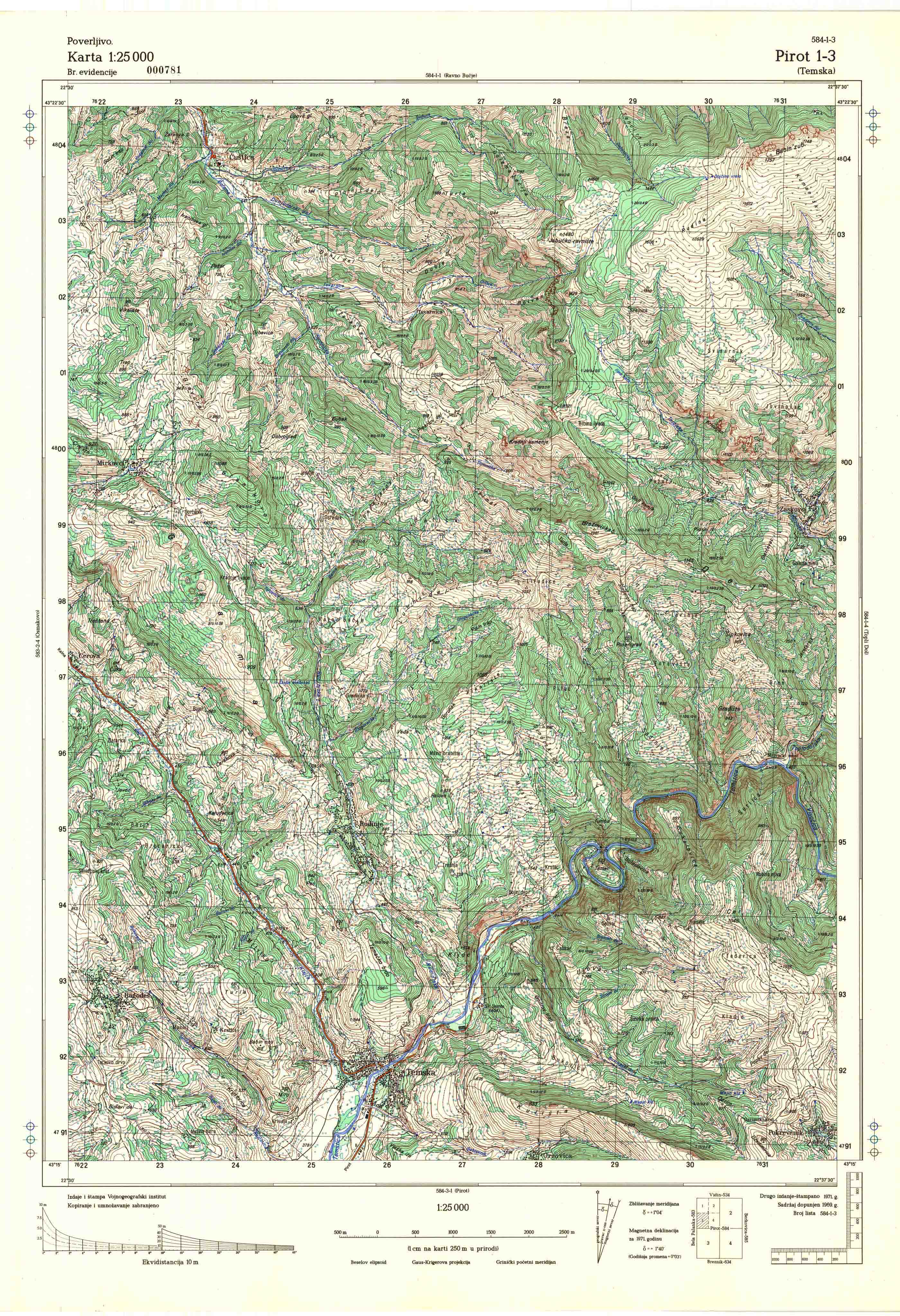  topografska karta srbije 25000 JNA  Pirot