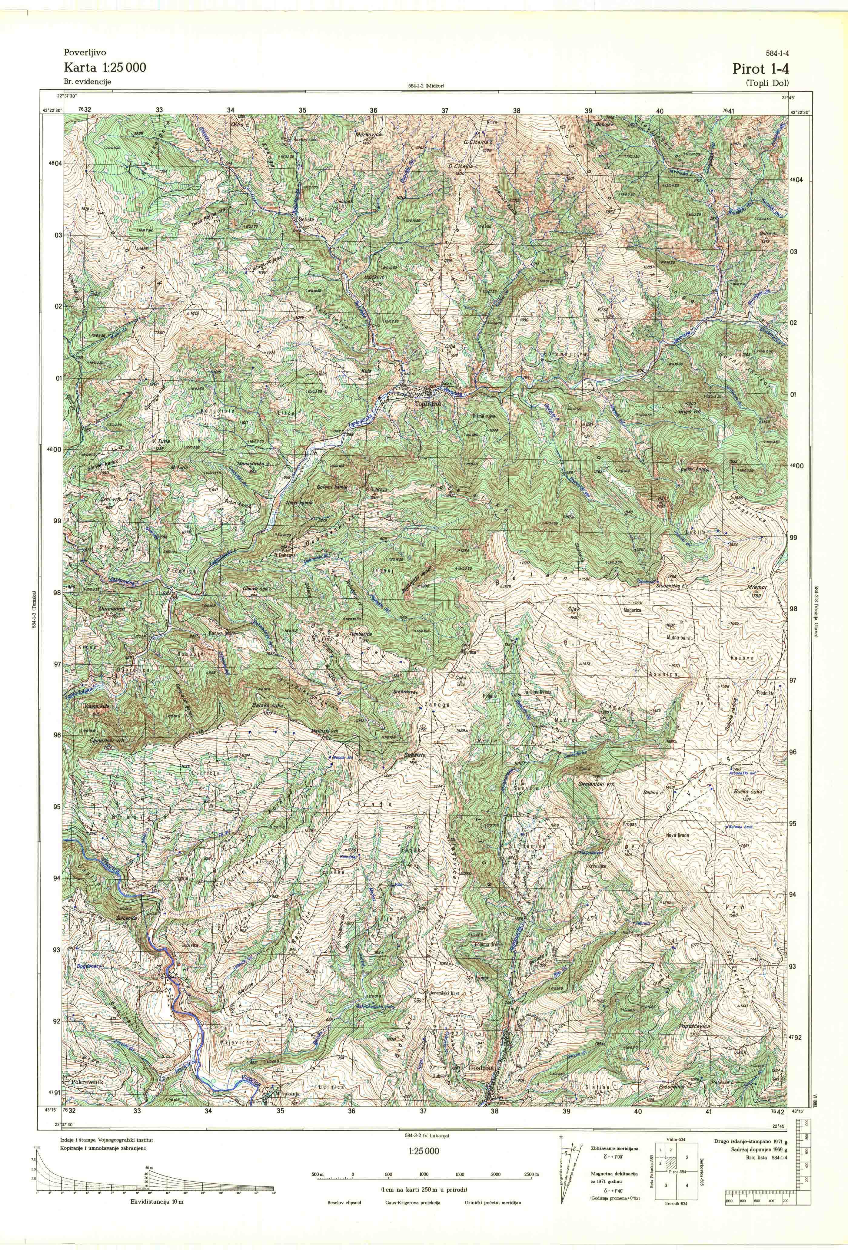 topografska karta srbije 25000 JNA  Pirot