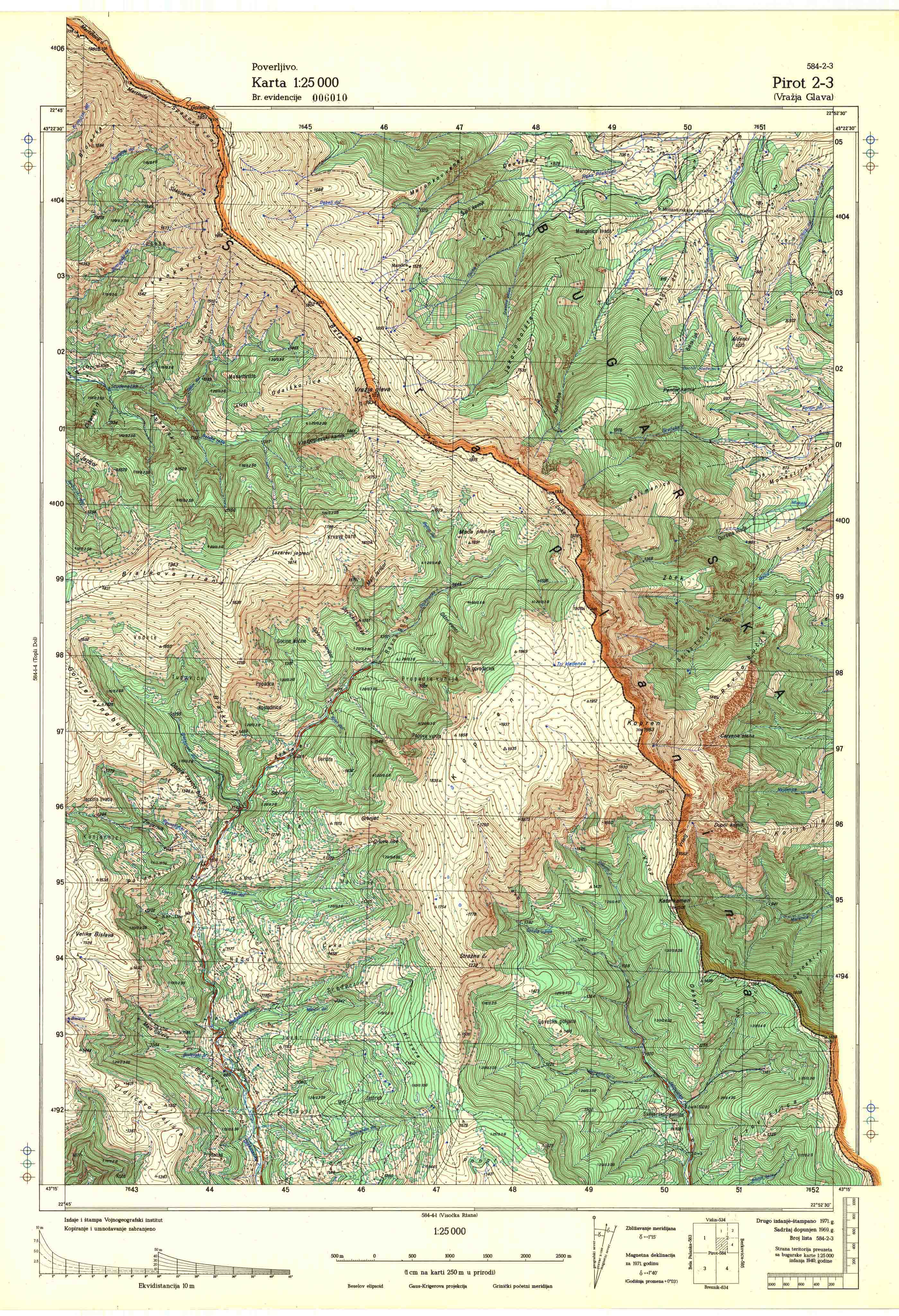  topografska karta srbije 25000 JNA  Pirot