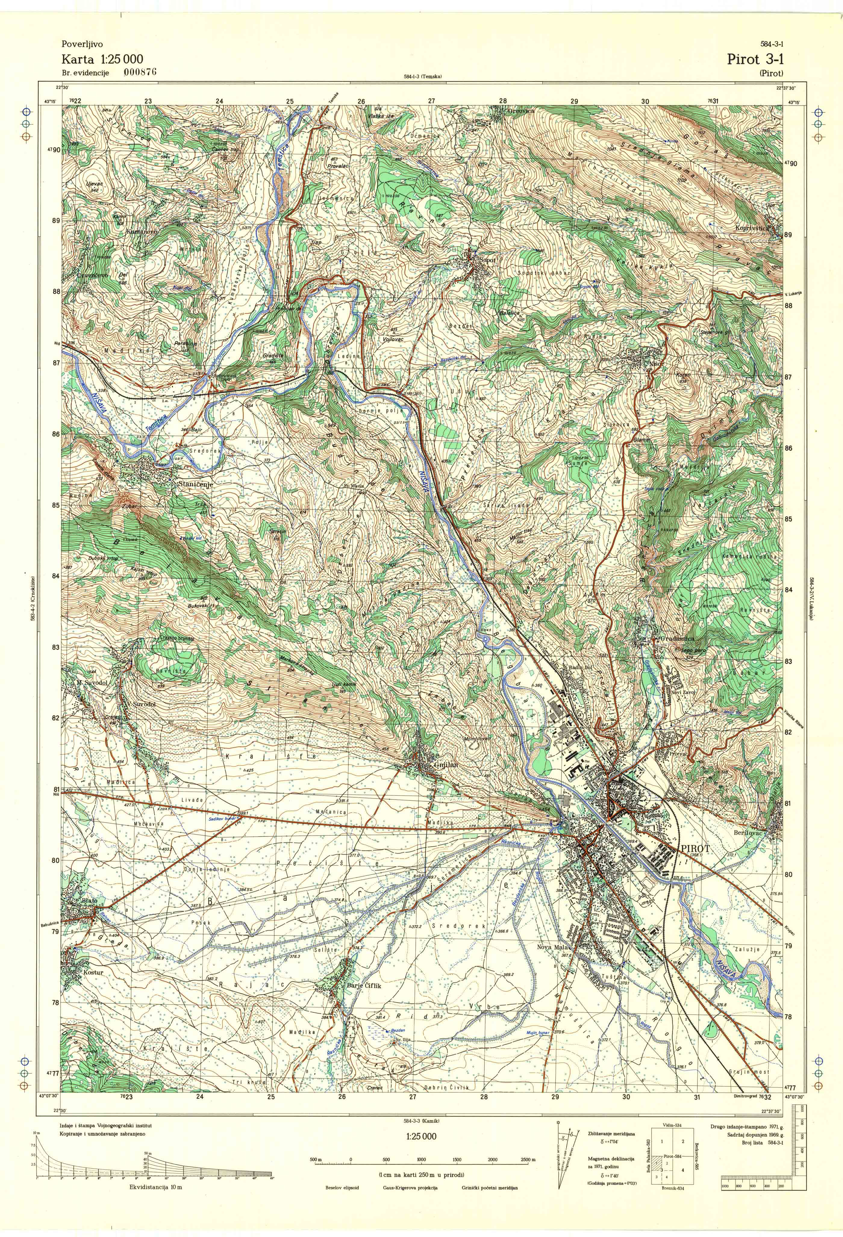  topografska karta srbije 25000 JNA  Pirot