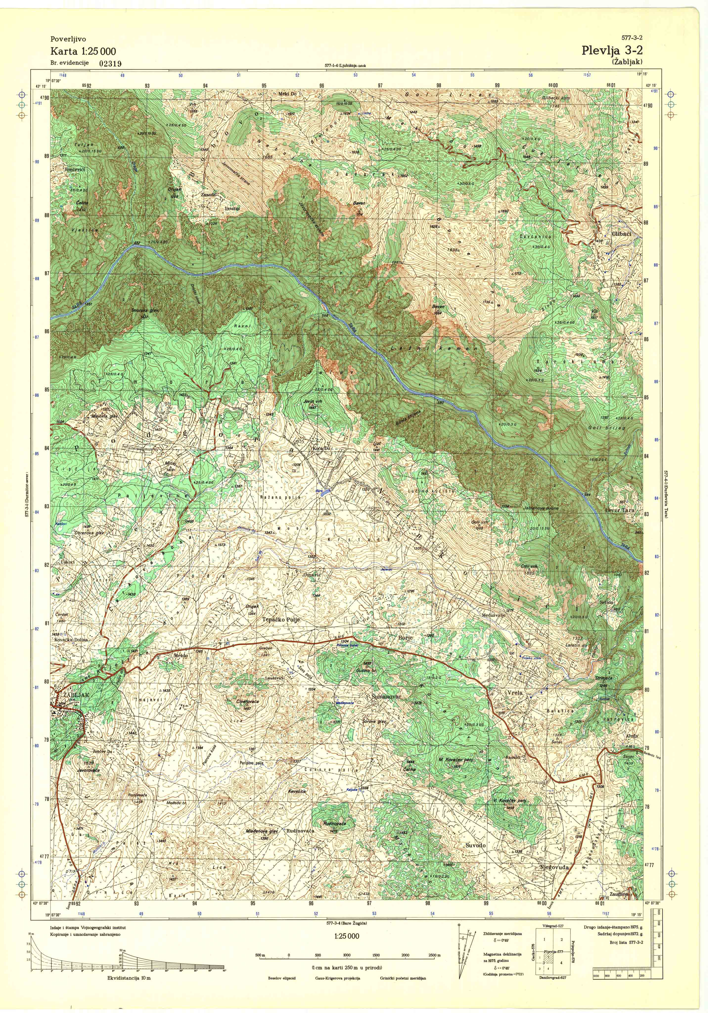  topografska karta srbije 25000 JNA  Pljevlja