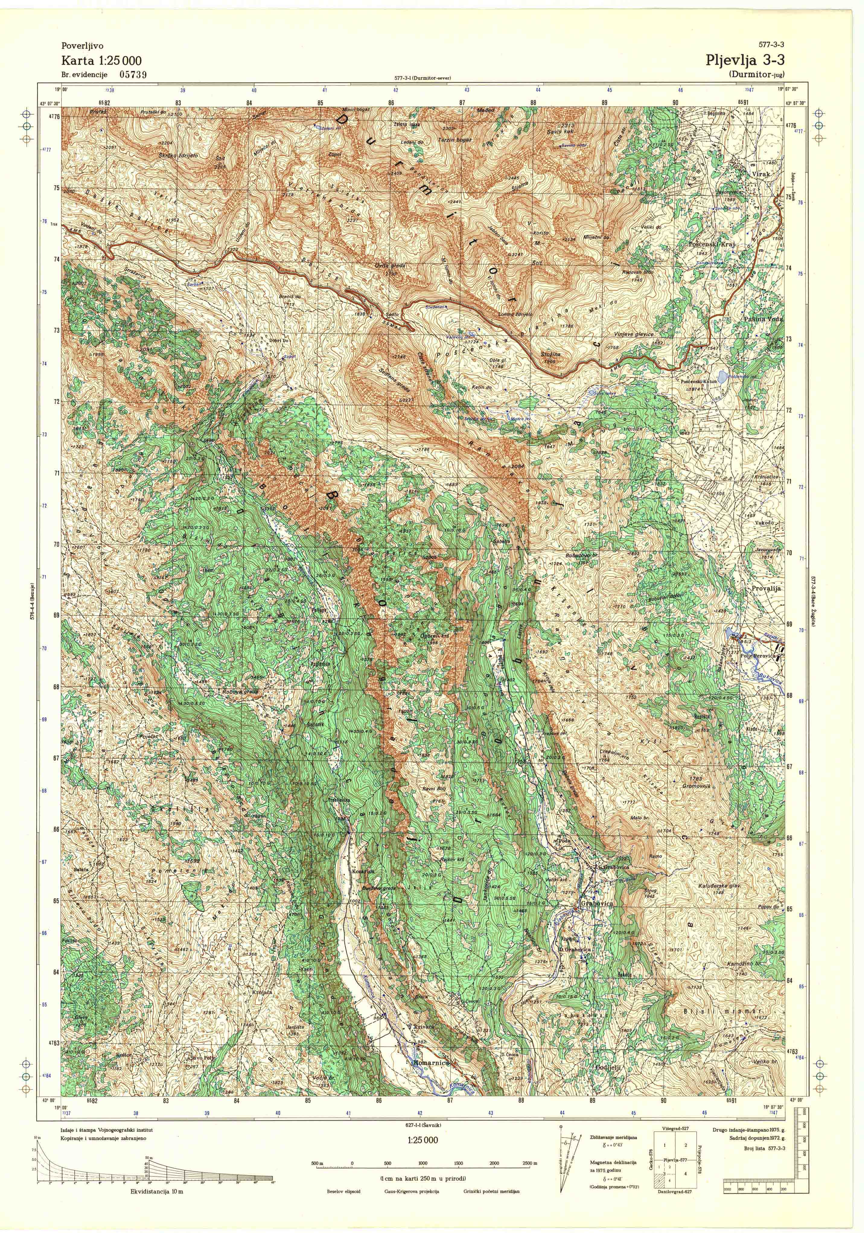  topografska karta srbije 25000 JNA  Pljevlja