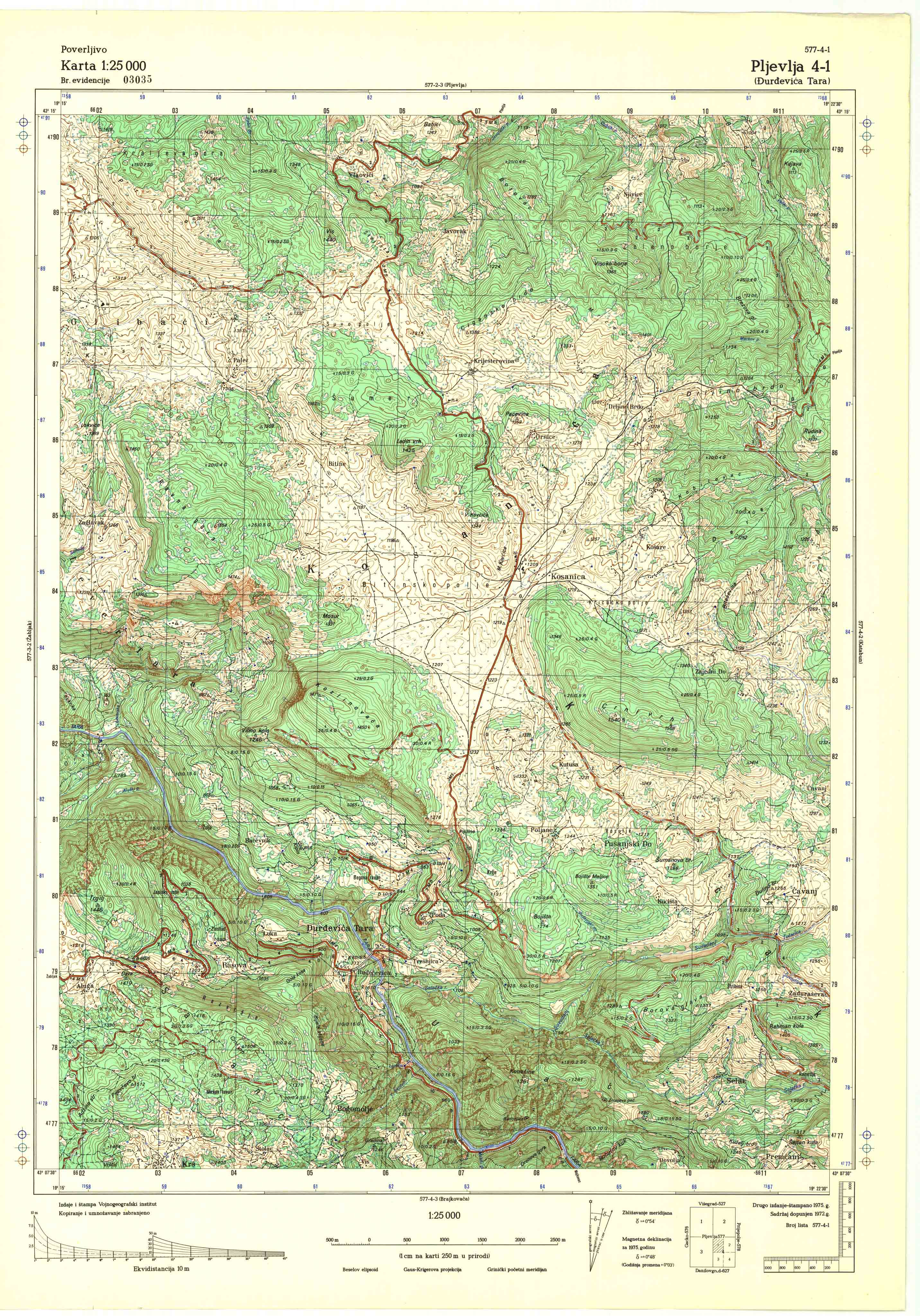  topografska karta srbije 25000 JNA  Pljevlja