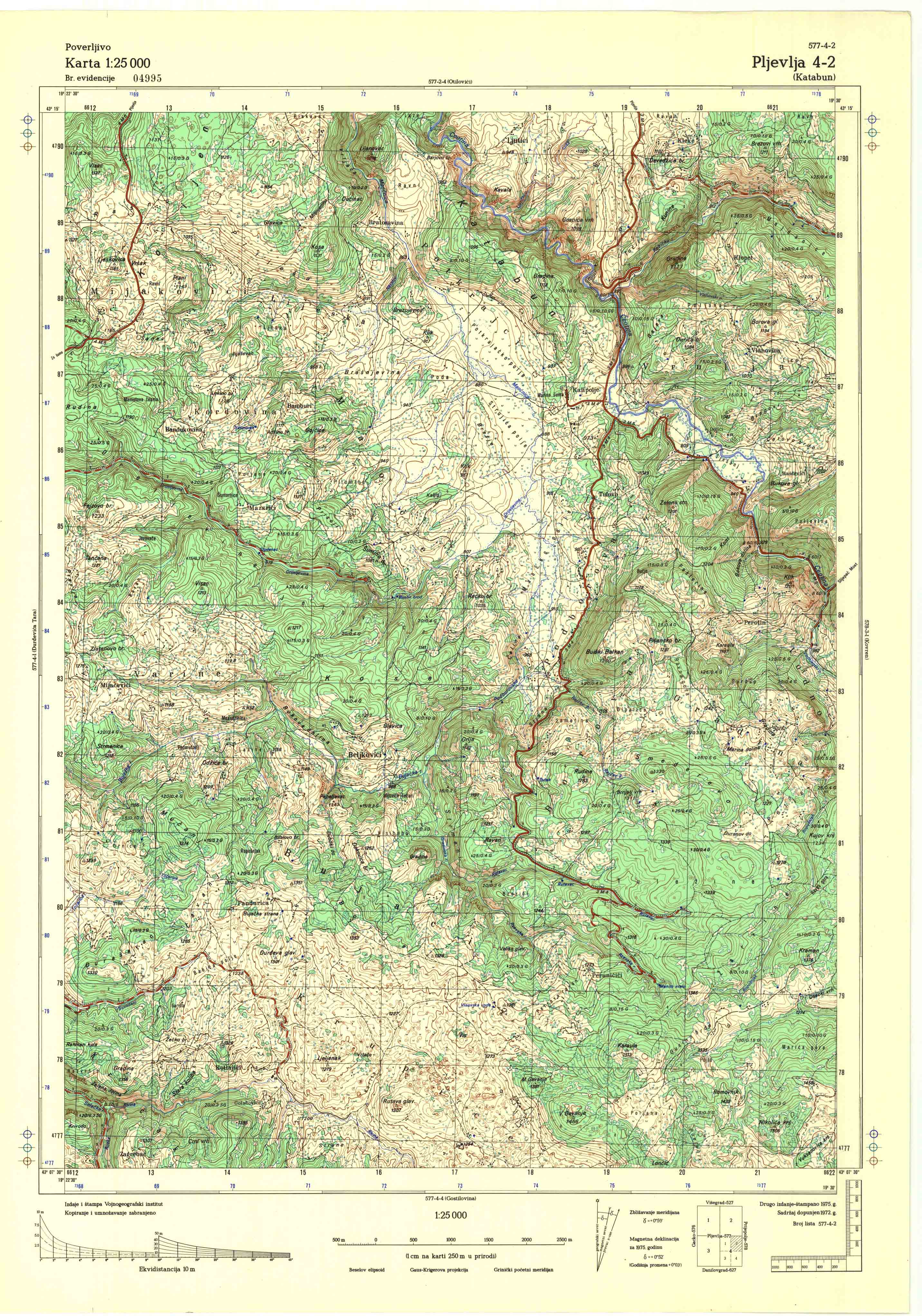  topografska karta srbije 25000 JNA  Pljevlja
