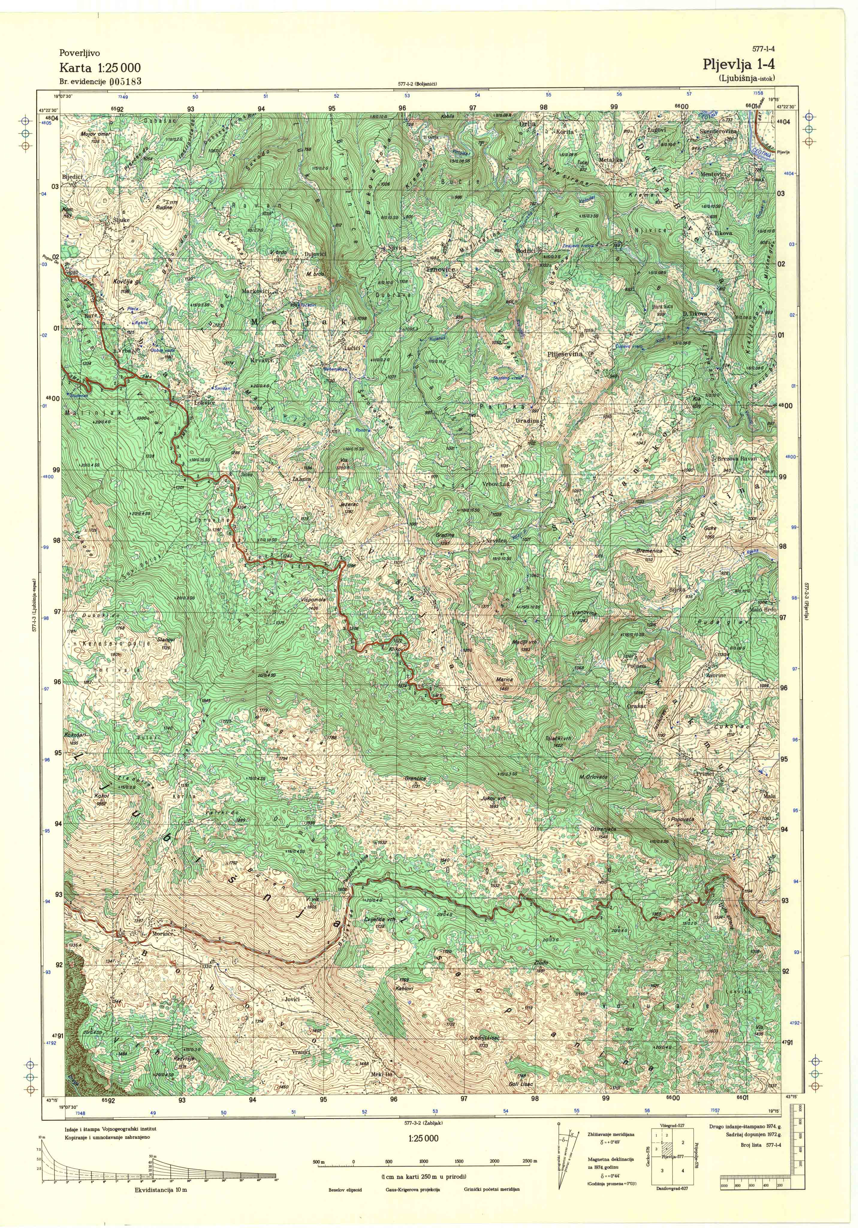  topografska karta srbije 25000 JNA  Pljevlja