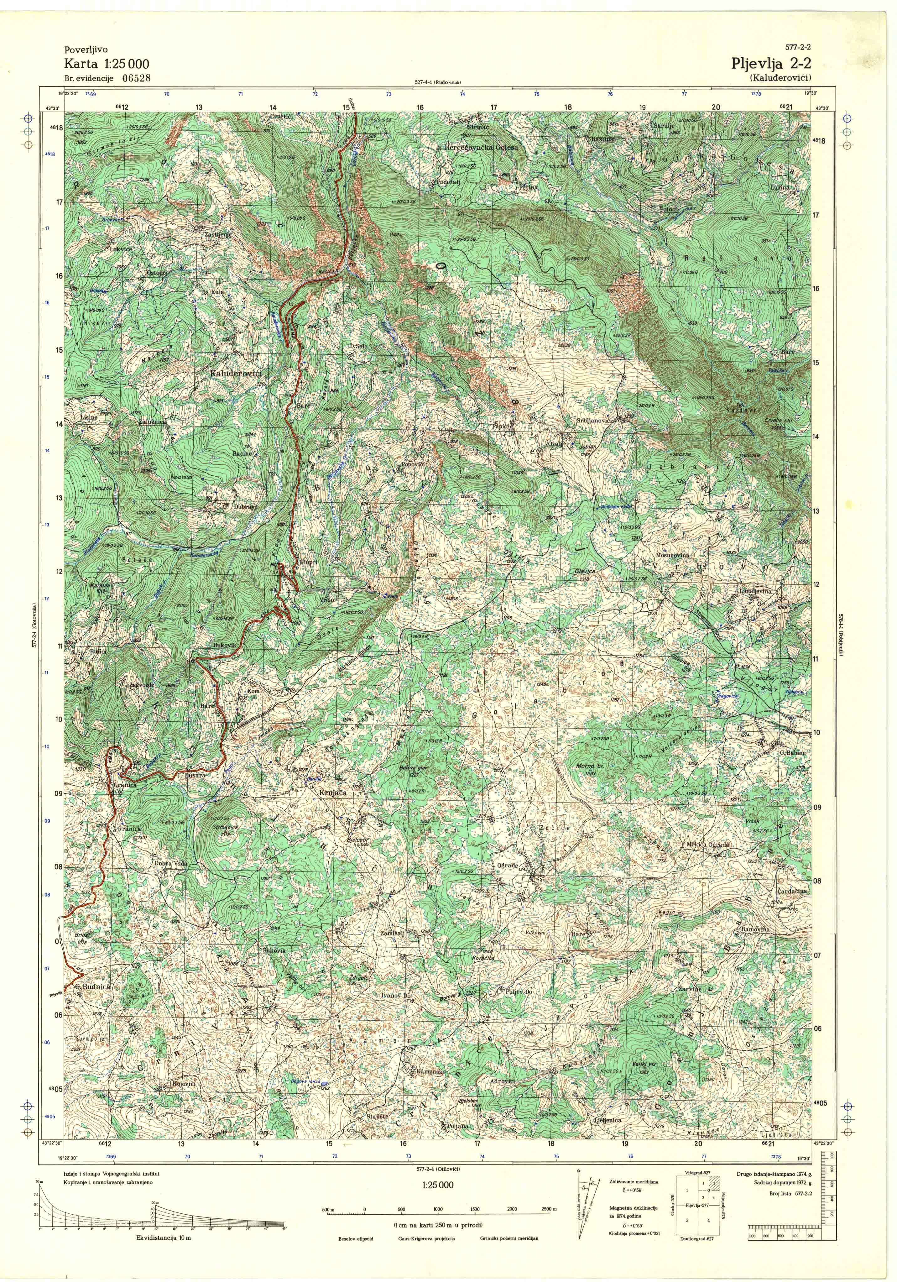  topografska karta srbije 25000 JNA  Pljevlja