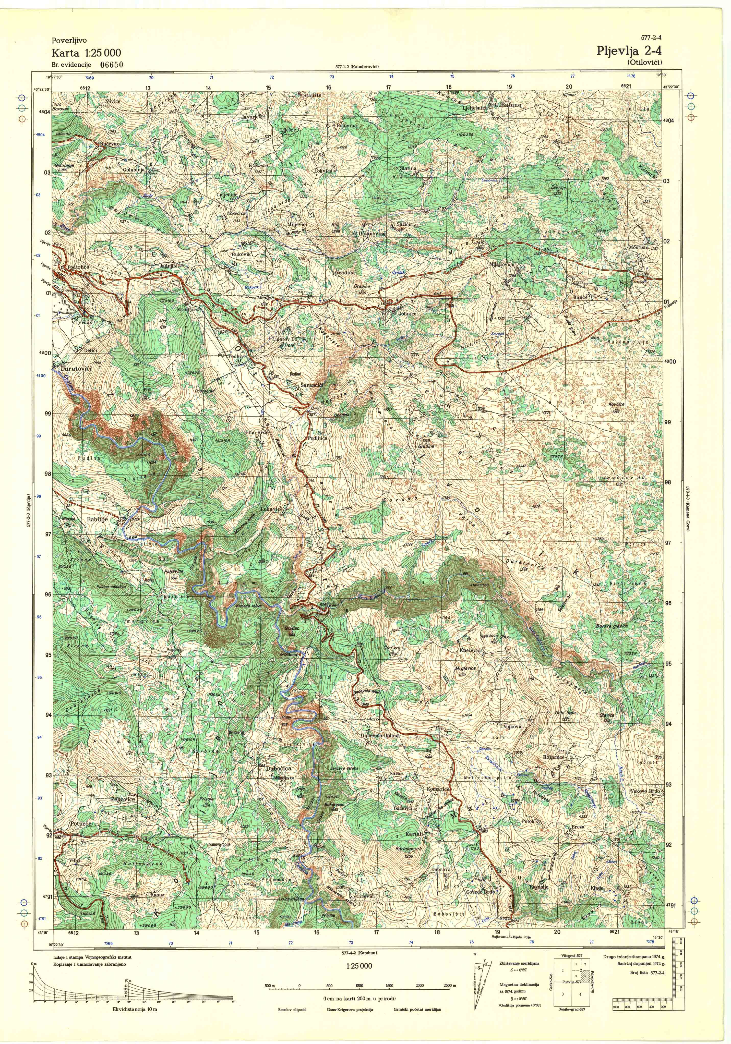  topografska karta srbije 25000 JNA  Pljevlja