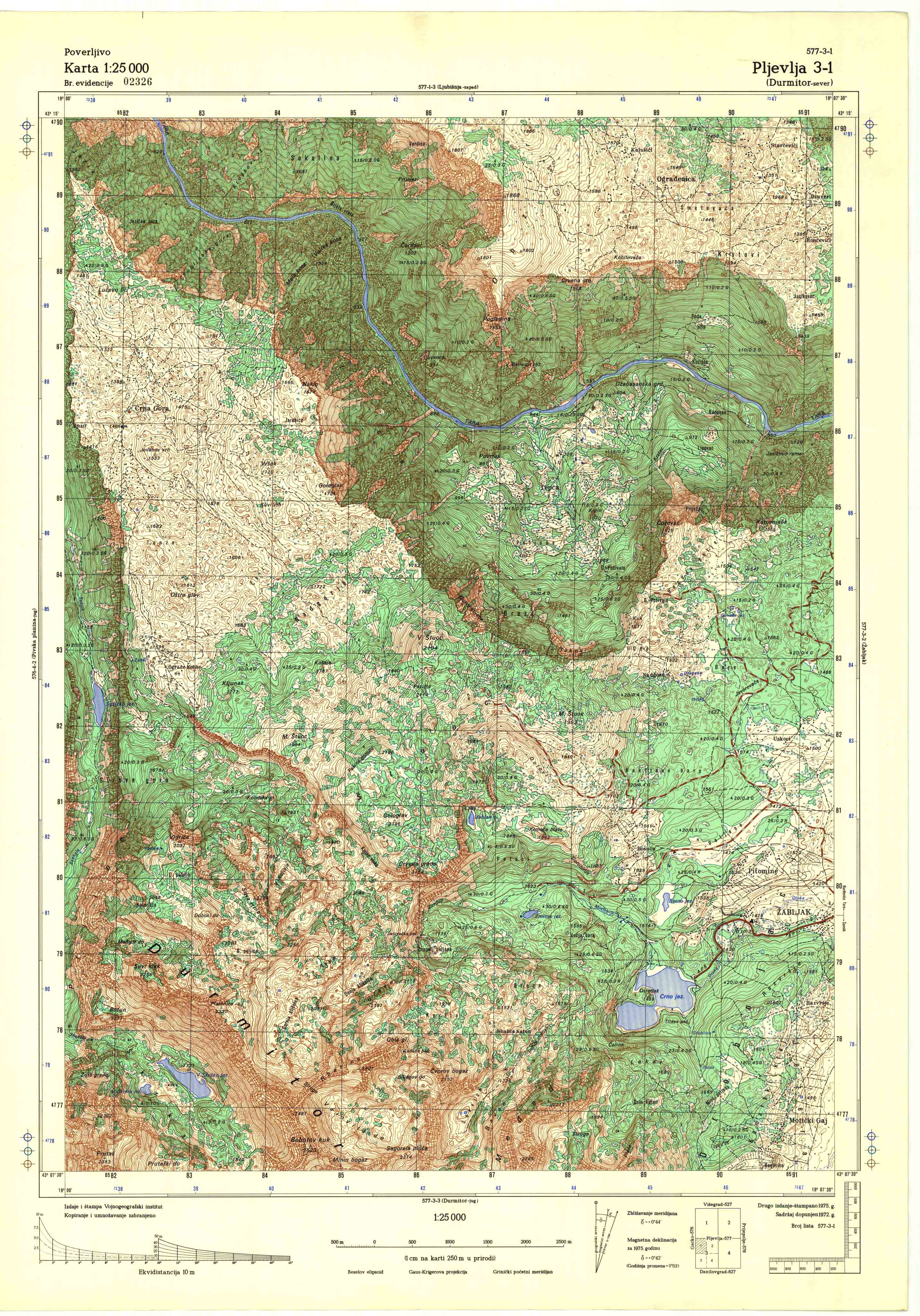  topografska karta srbije 25000 JNA  Pljevlja