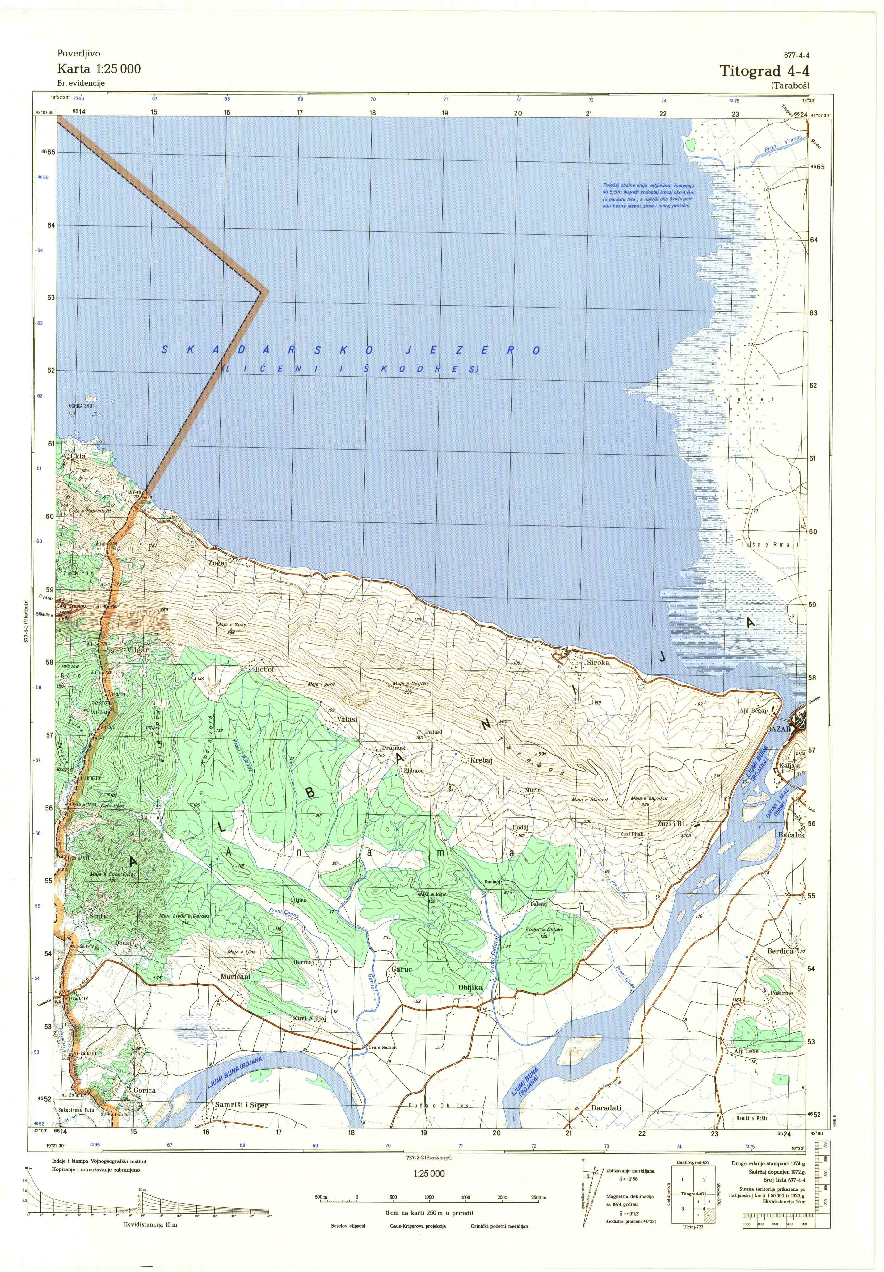  topografska karta crne gore 25000 JNA  podgorica