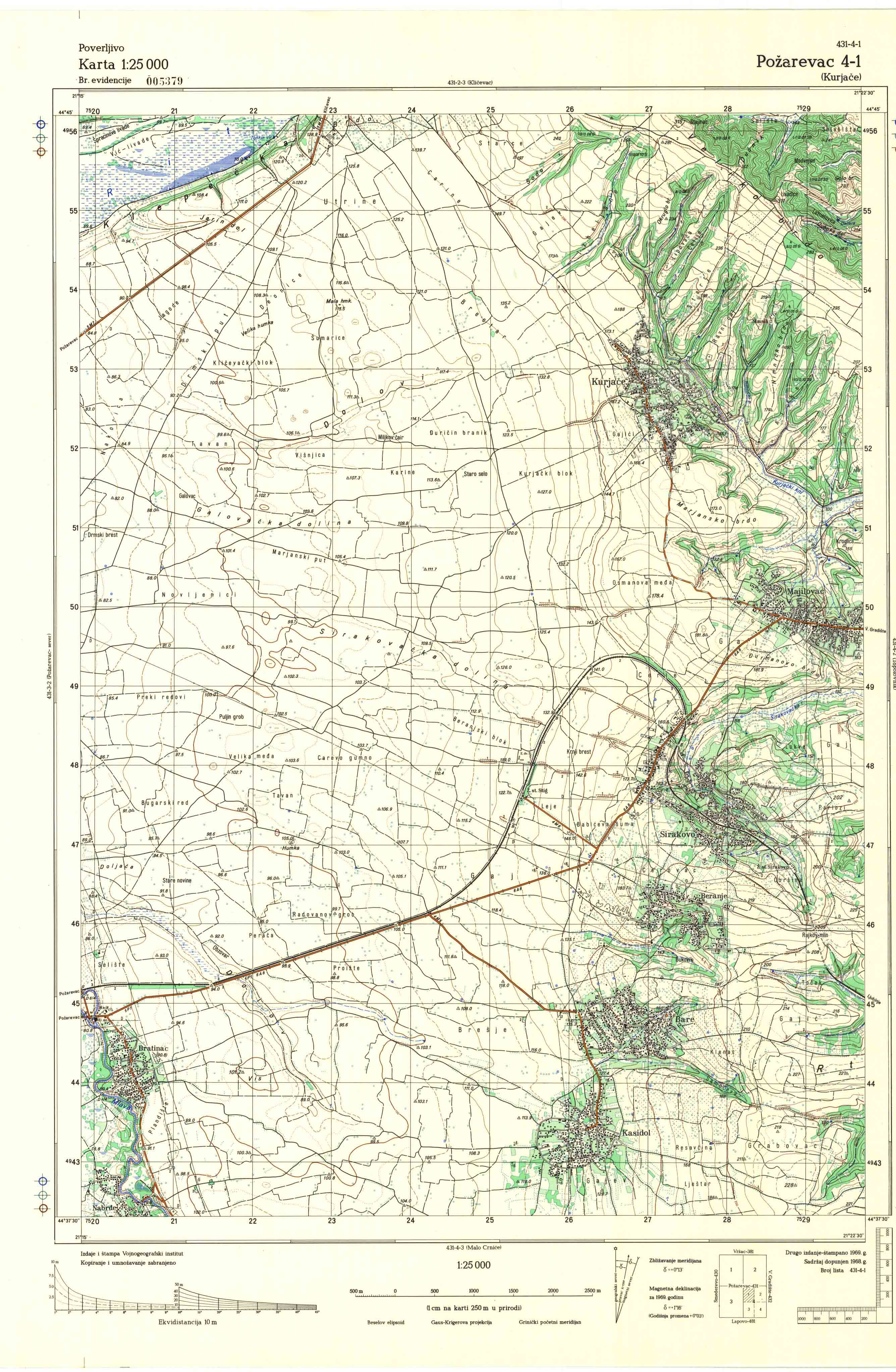  topografska karta srbije 25000 JNA  PoŽarevac