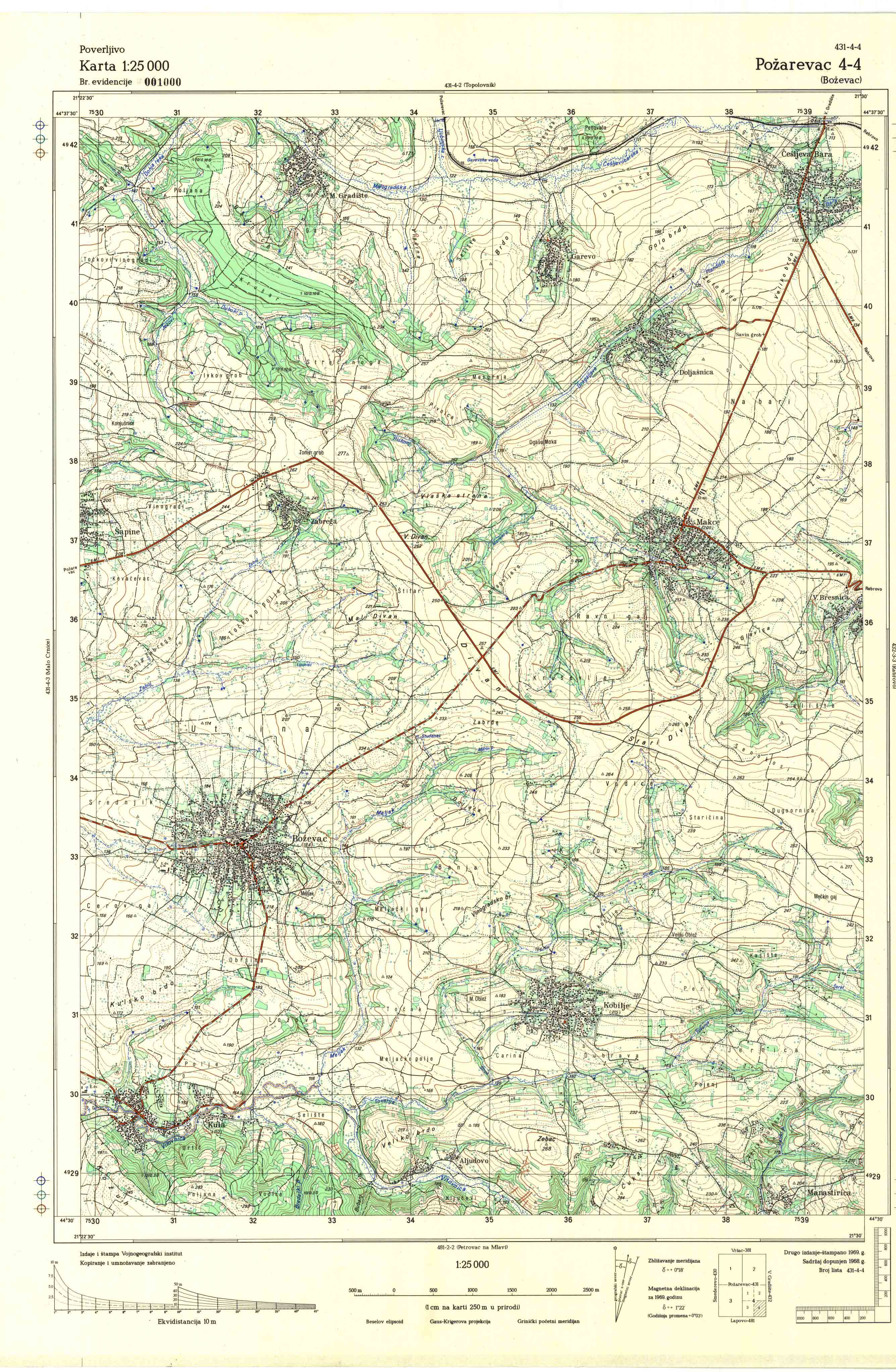  topografska karta srbije 25000 JNA  PoŽarevac