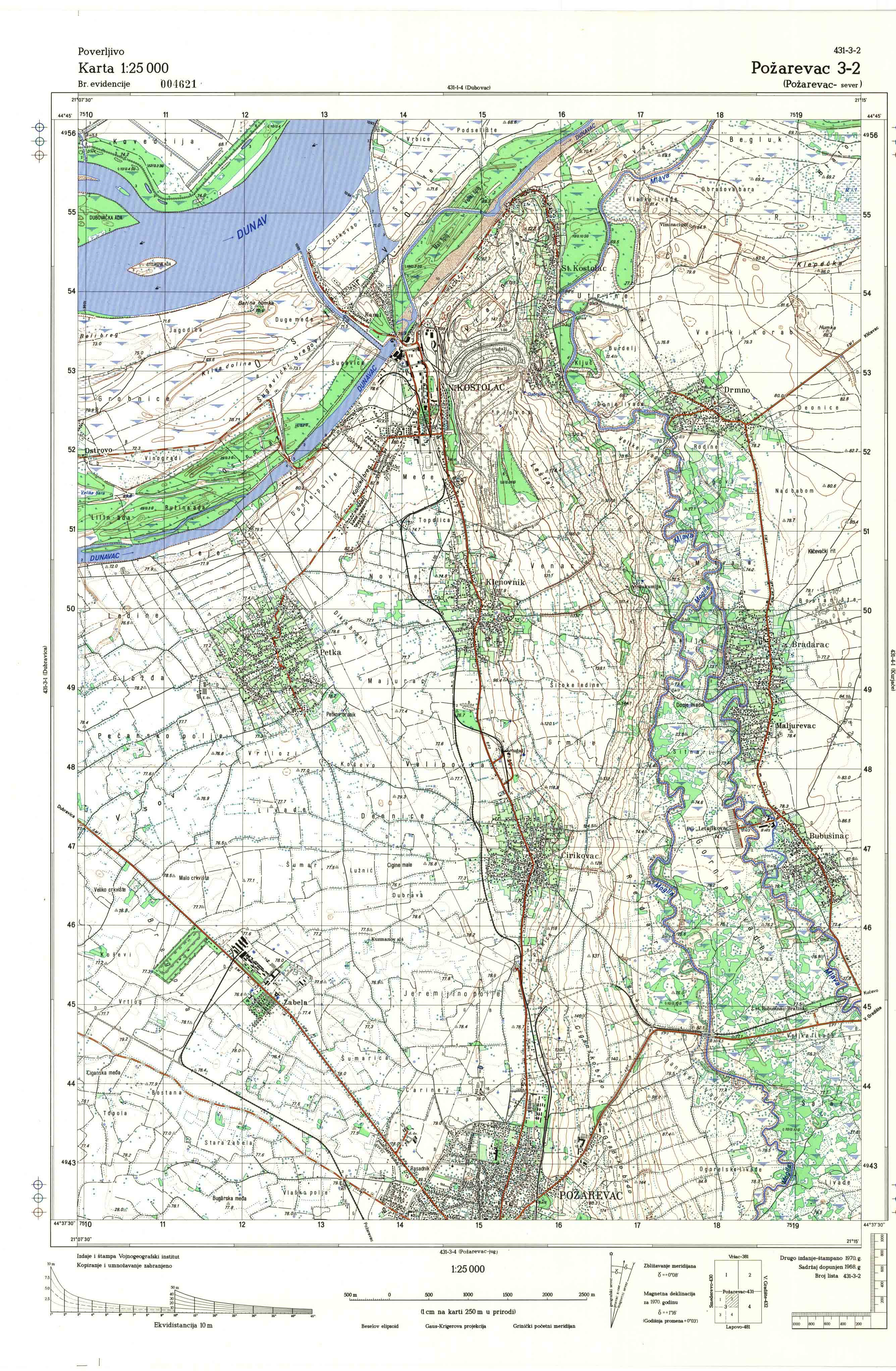  topografska karta srbije 25000 JNA  PoŽarevac